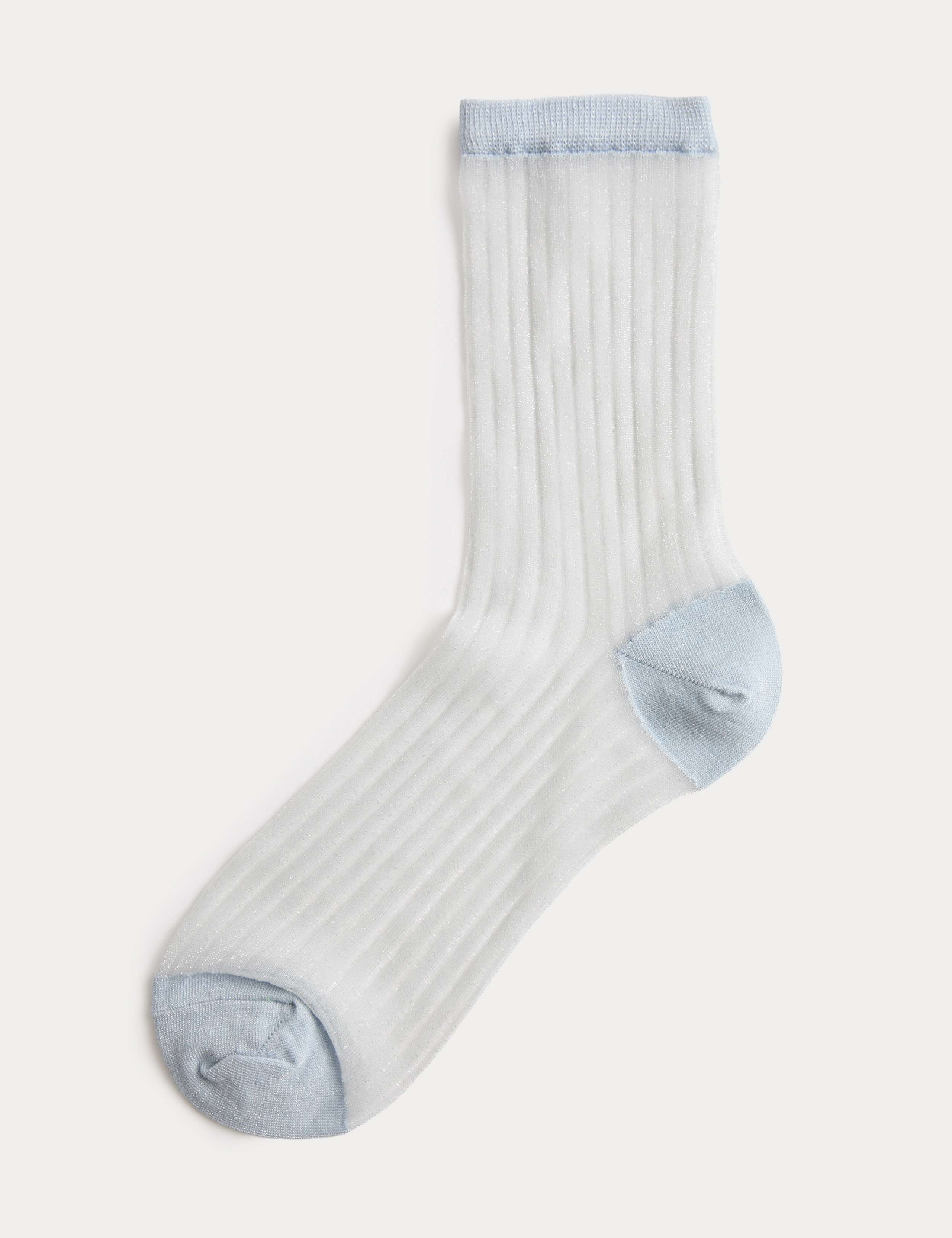 Cotton Blend Sheer Ribbed Sparkly Crew Socks
