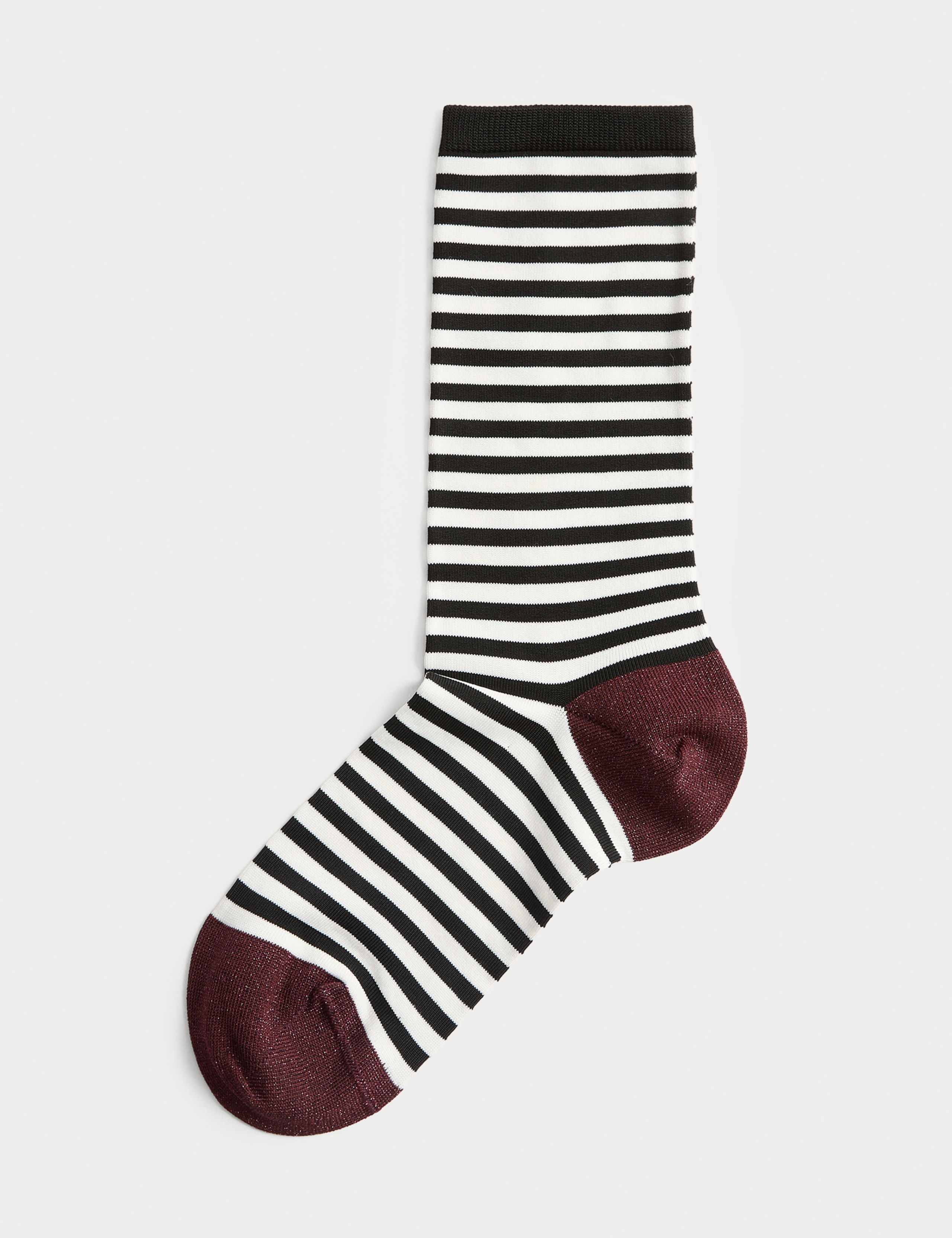 Rayon Striped Lurex Ankle High Socks