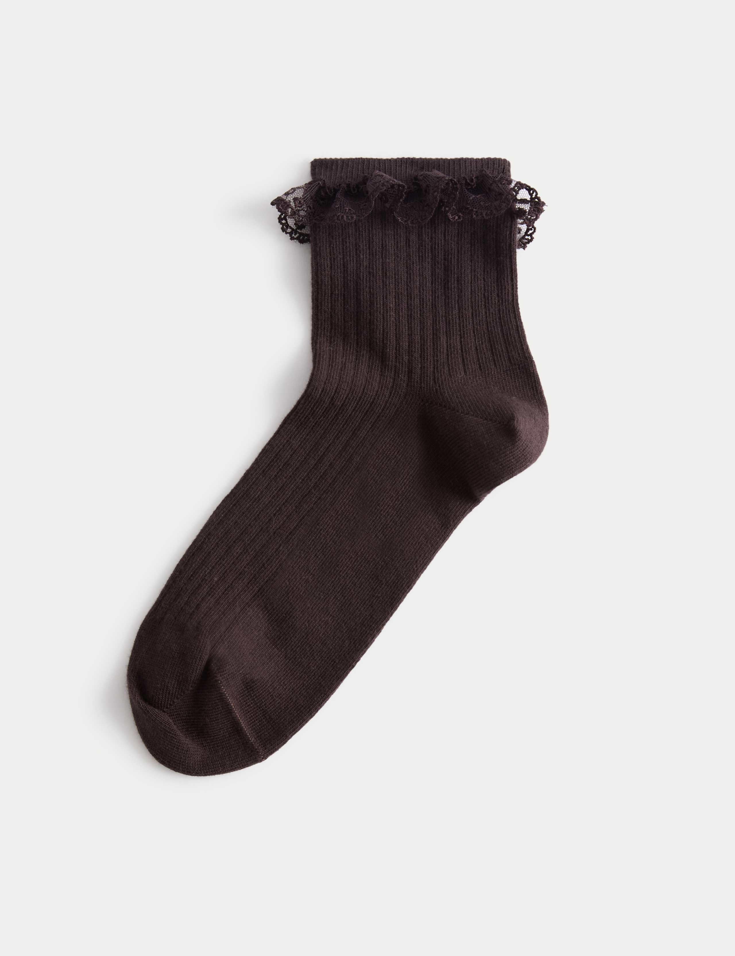 2pk Cotton Rich Lace Trim Ankle High Socks