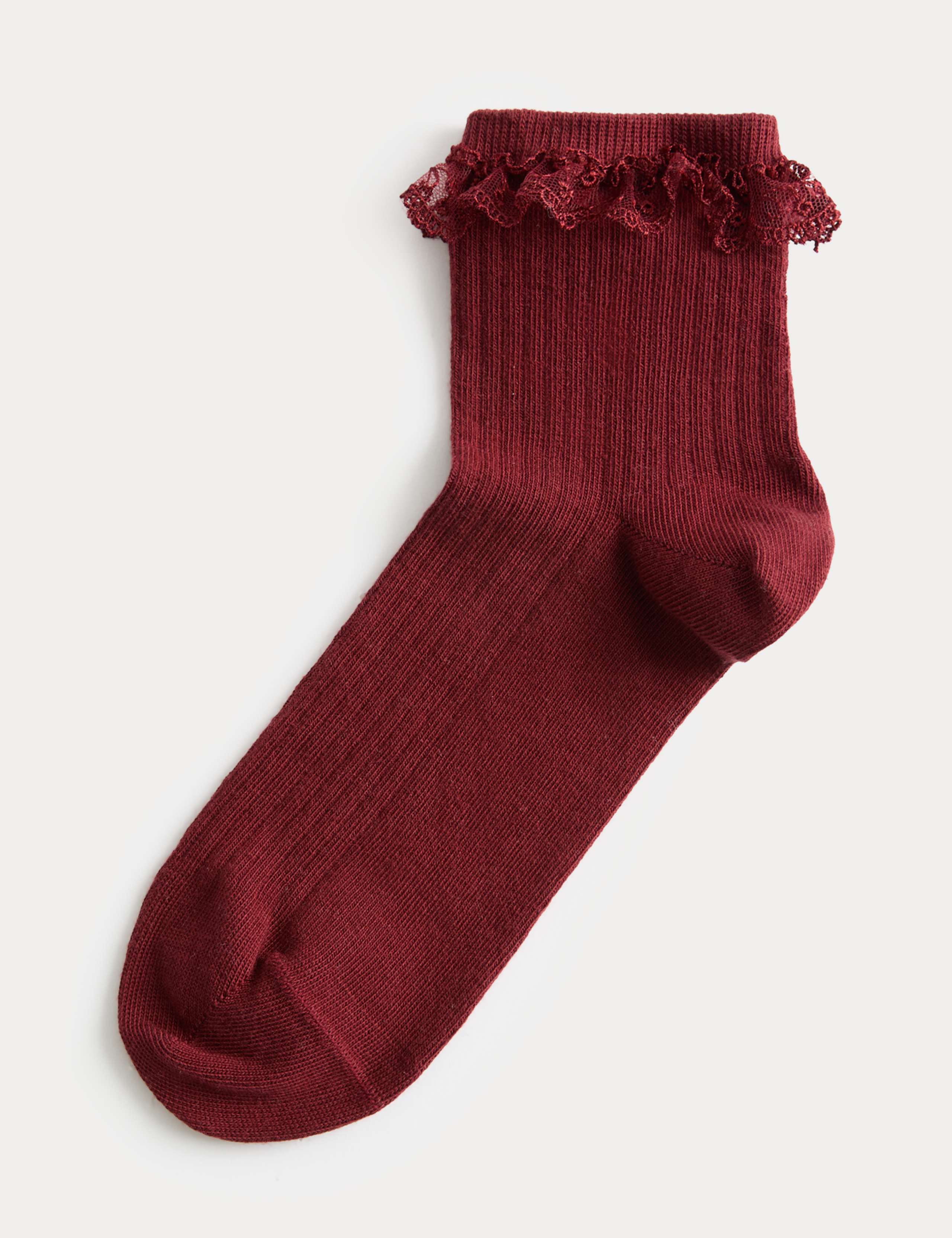 2pk Cotton Rich Lace Trim Ankle High Socks