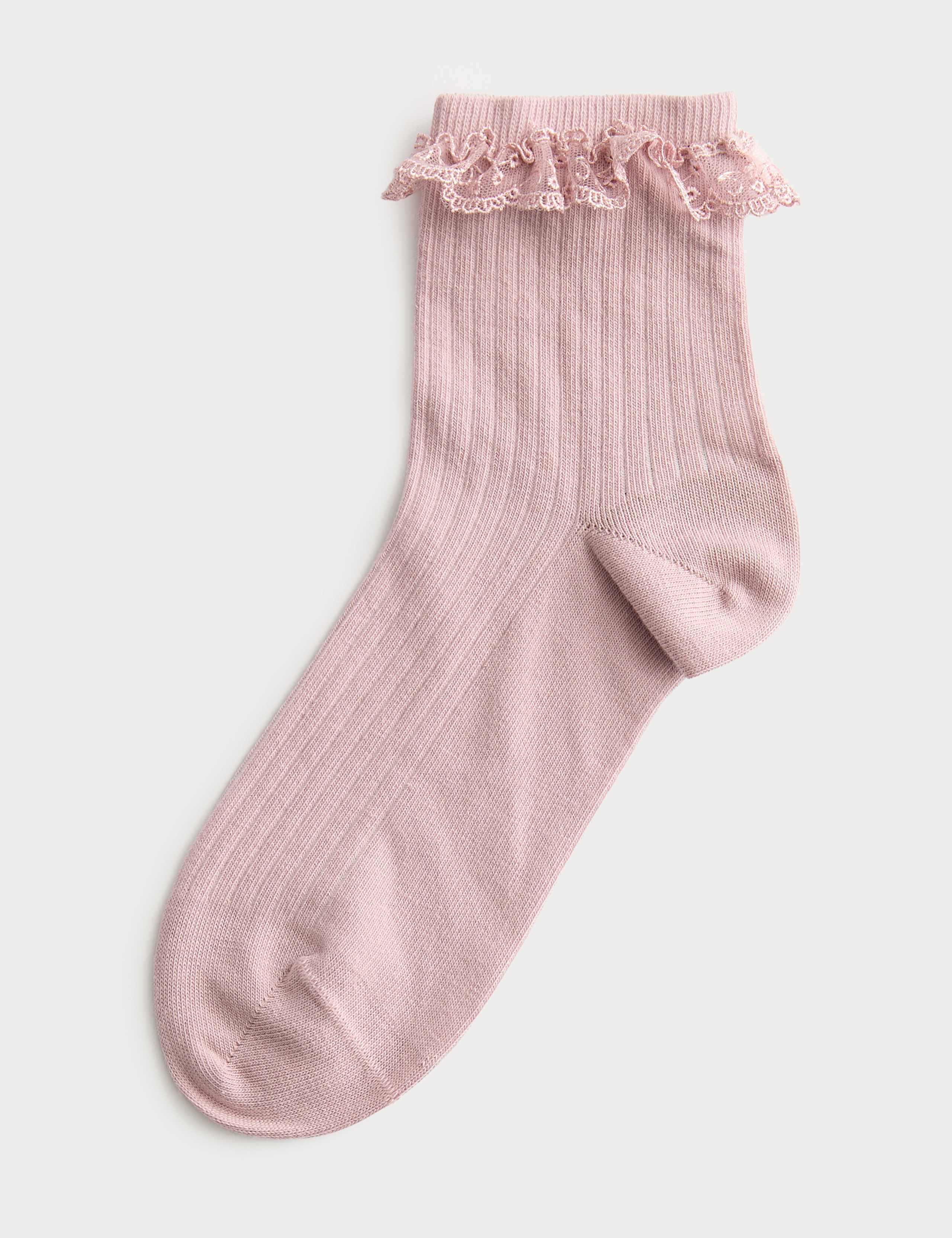 Cotton Rich Crochet Trim Anklets