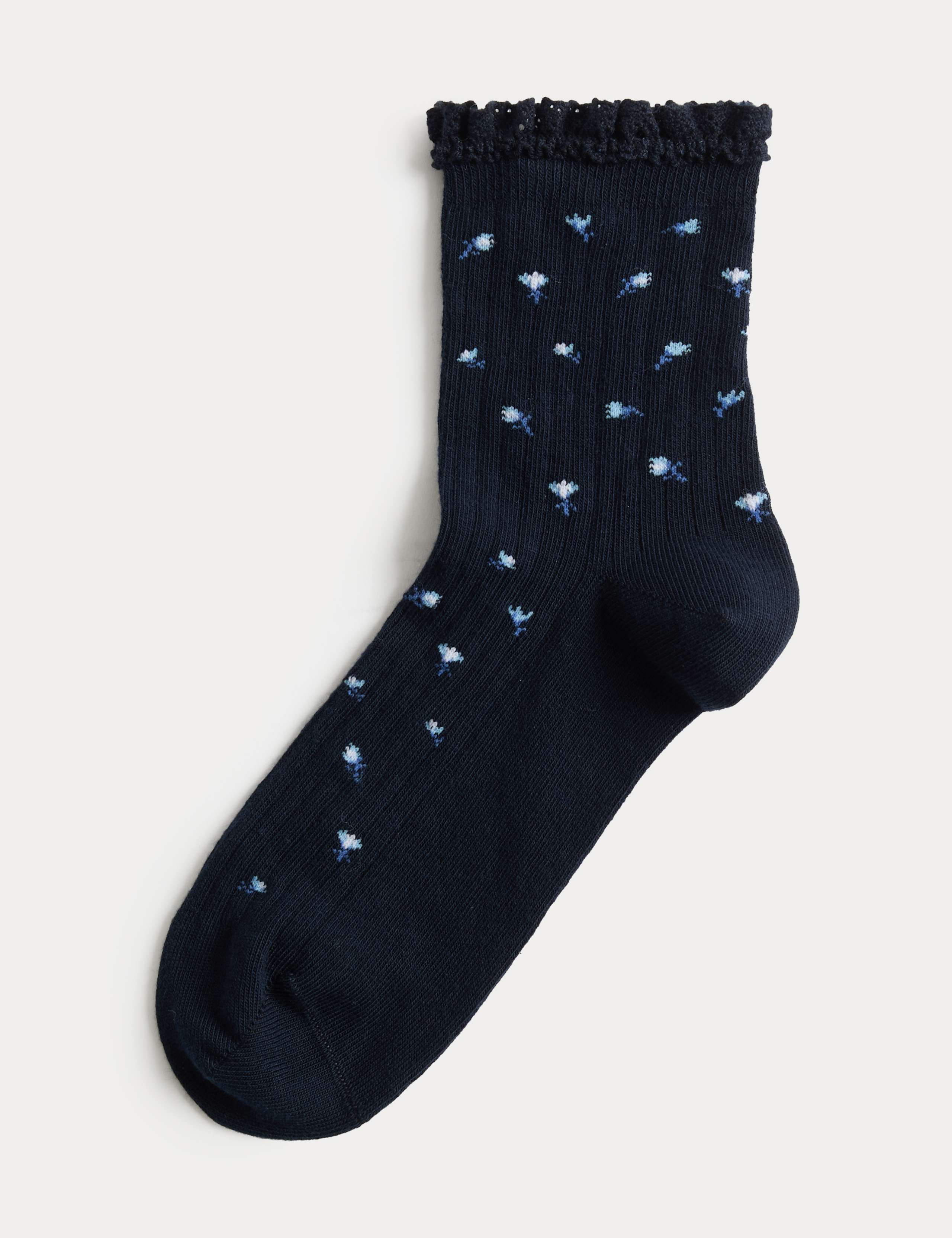Cotton Rich Floral Ribbed Quarter Socks