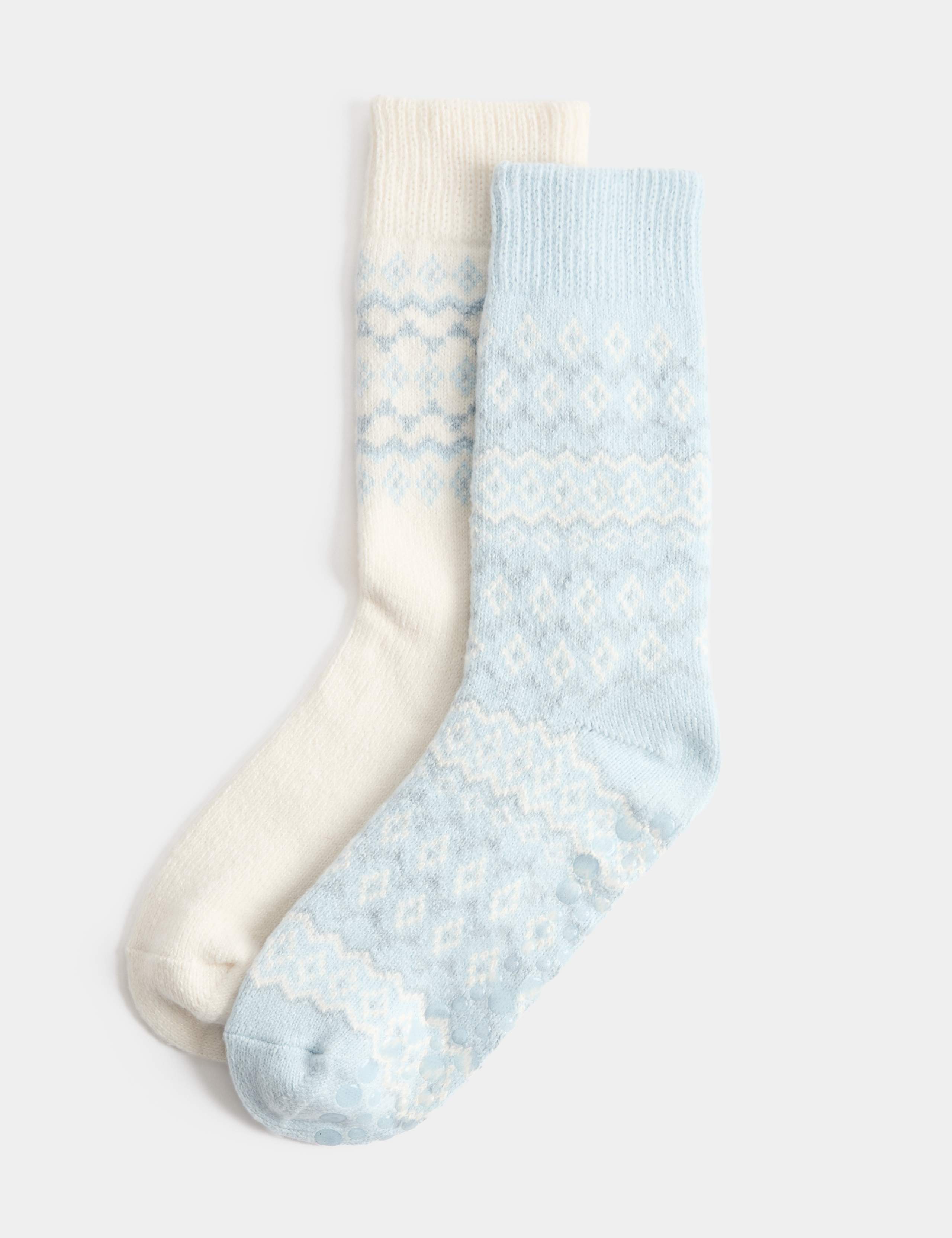 2 Pack Fairisle Slipper Socks