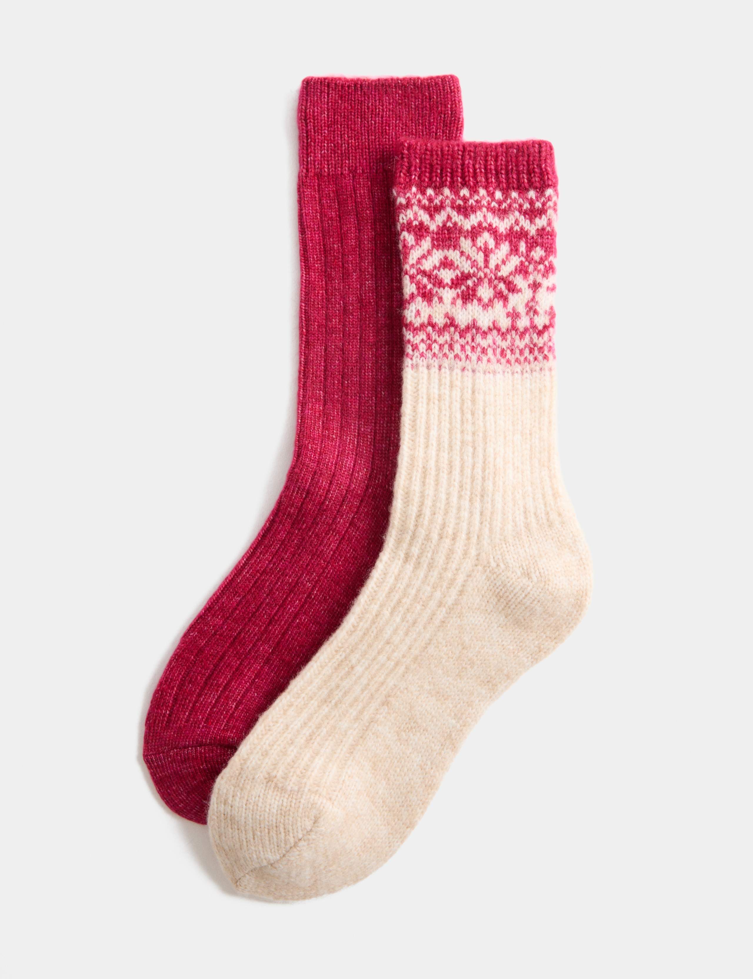 2 Pack Fair Isle Ribbed Crew Socks