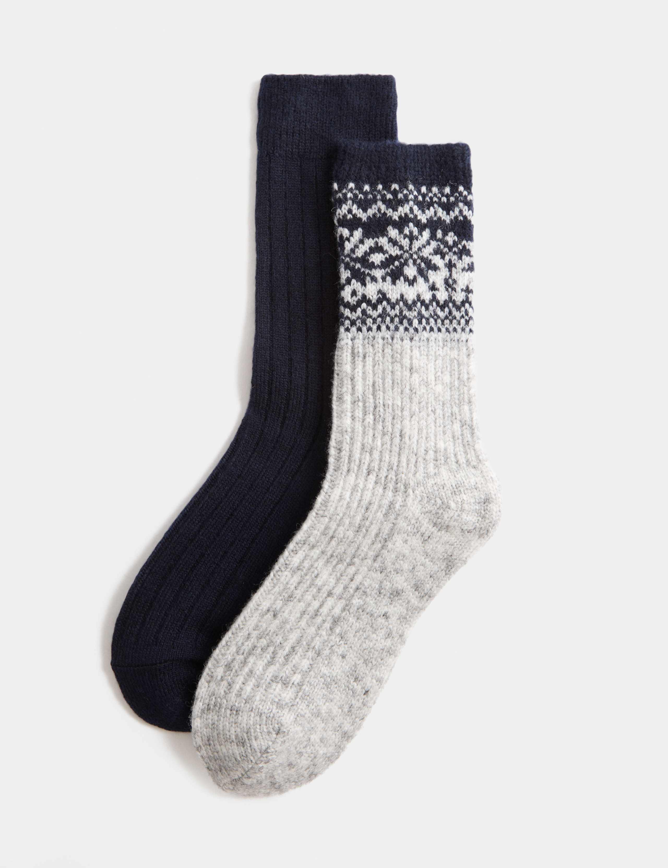 2 Pack Fair Isle Ribbed Crew Socks