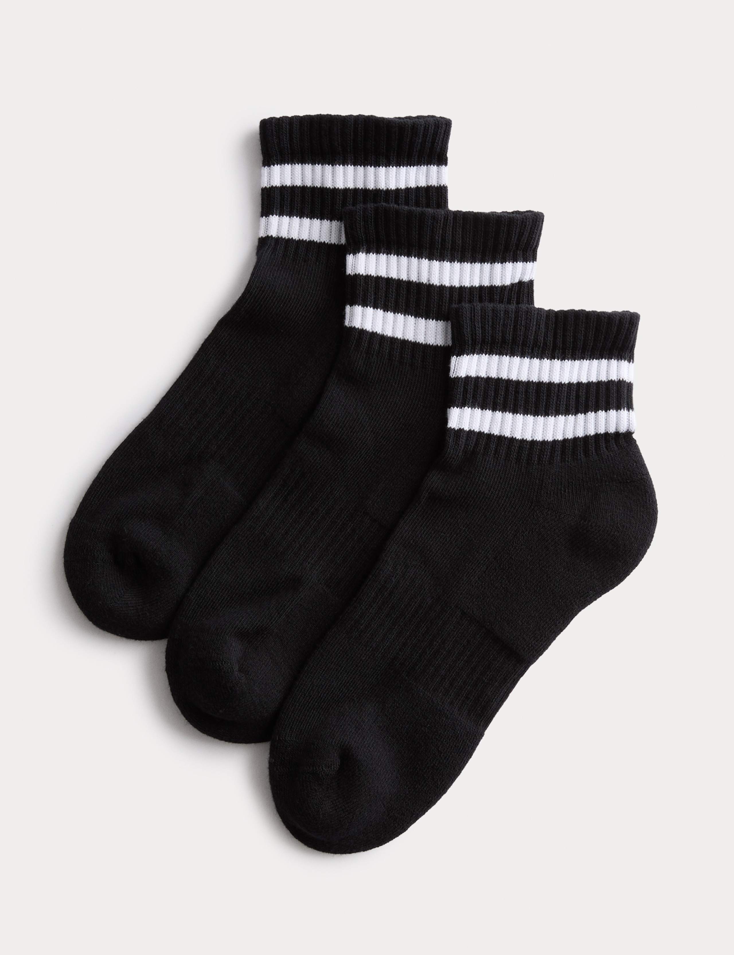 3 Pack Cotton Rich Striped Quarter Socks
