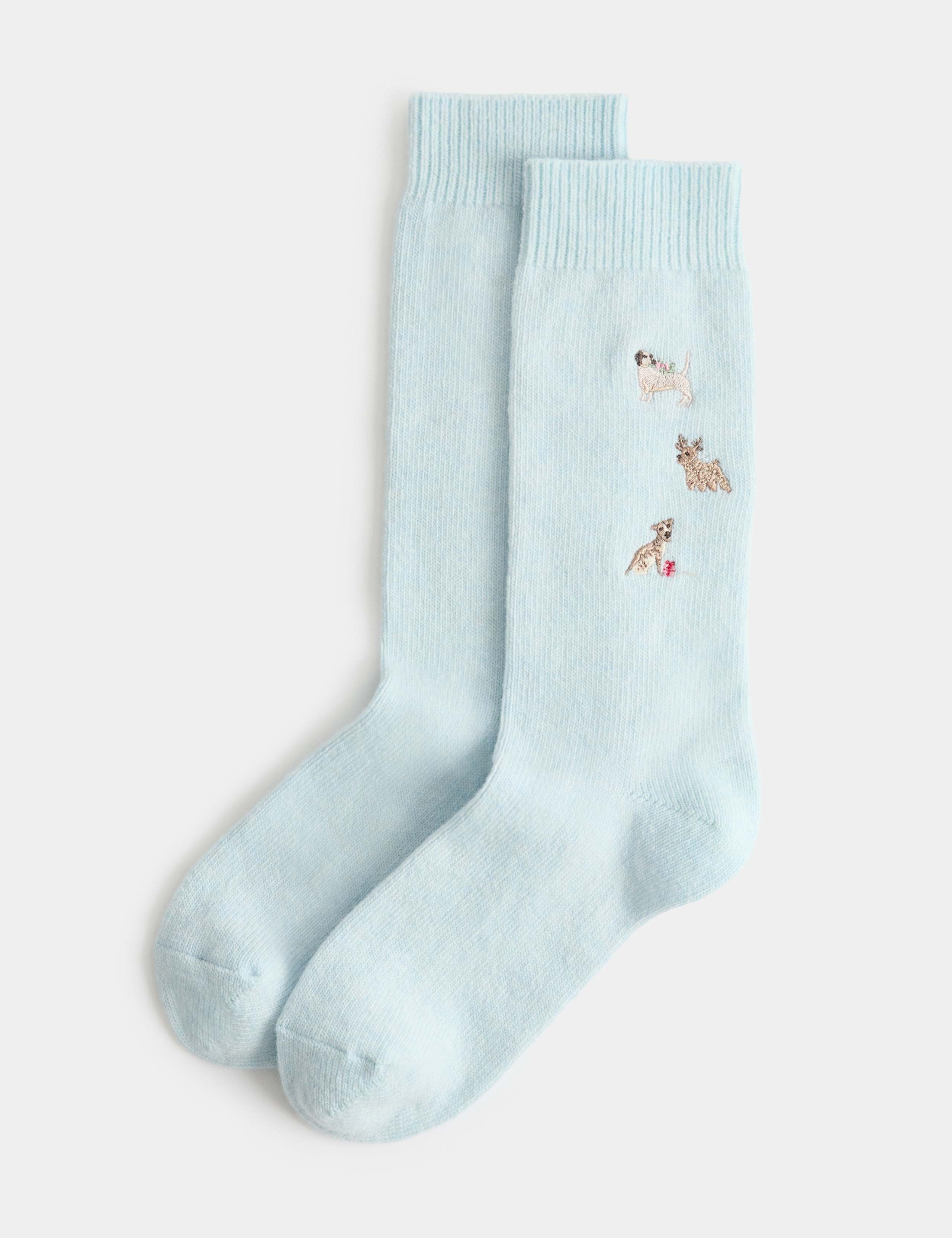 Wool Blend Embroidered Ankle High Socks