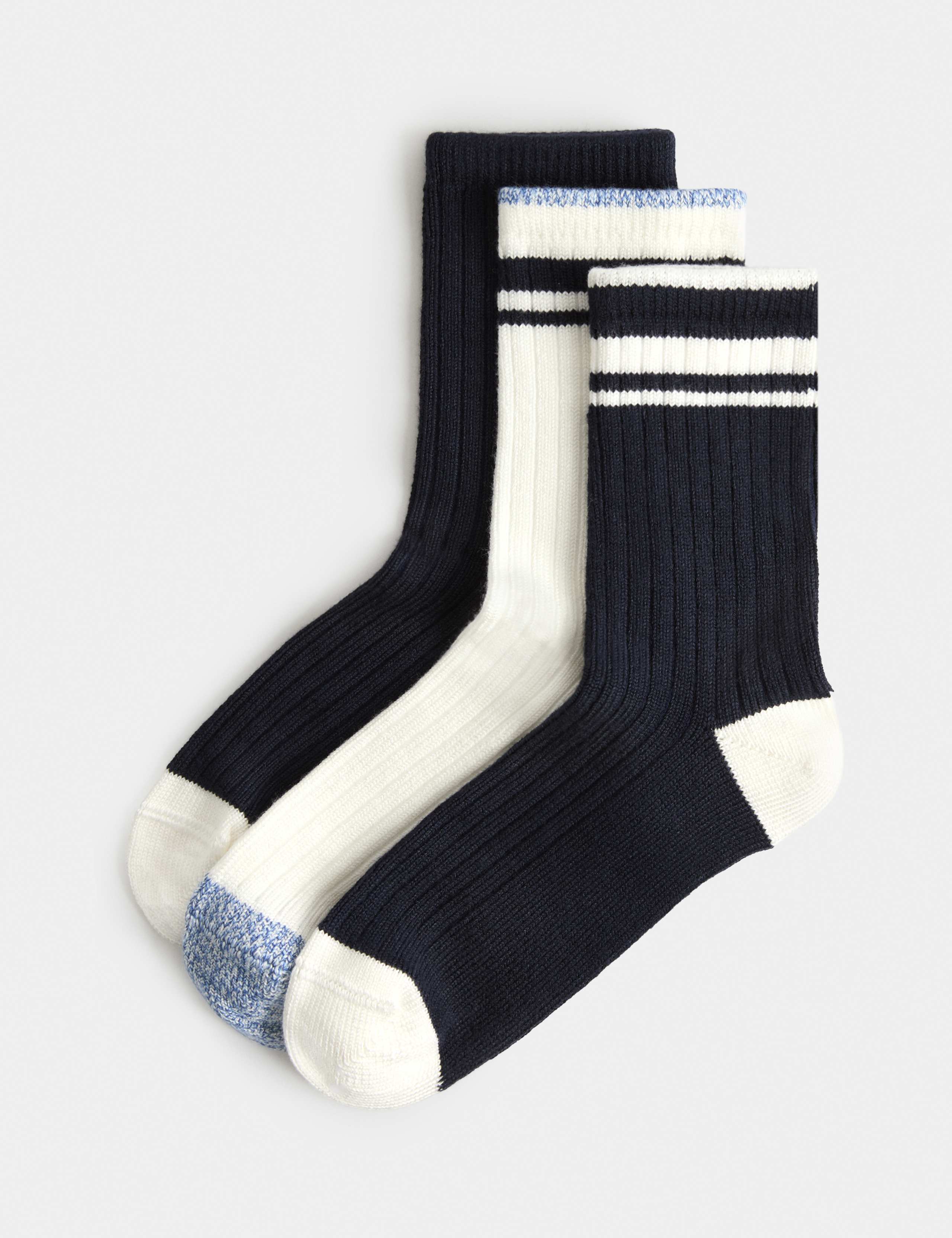 3 Pack Thermal Rayon Rich Striped Crew Socks