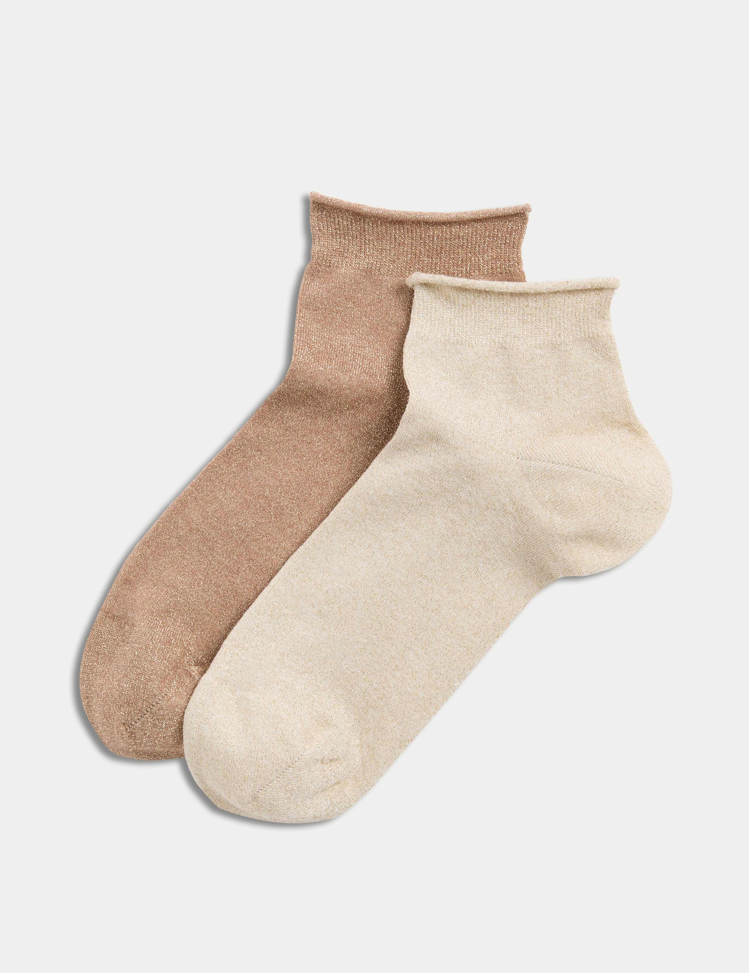 2pk Cotton Blend Sparkle Quarter Socks