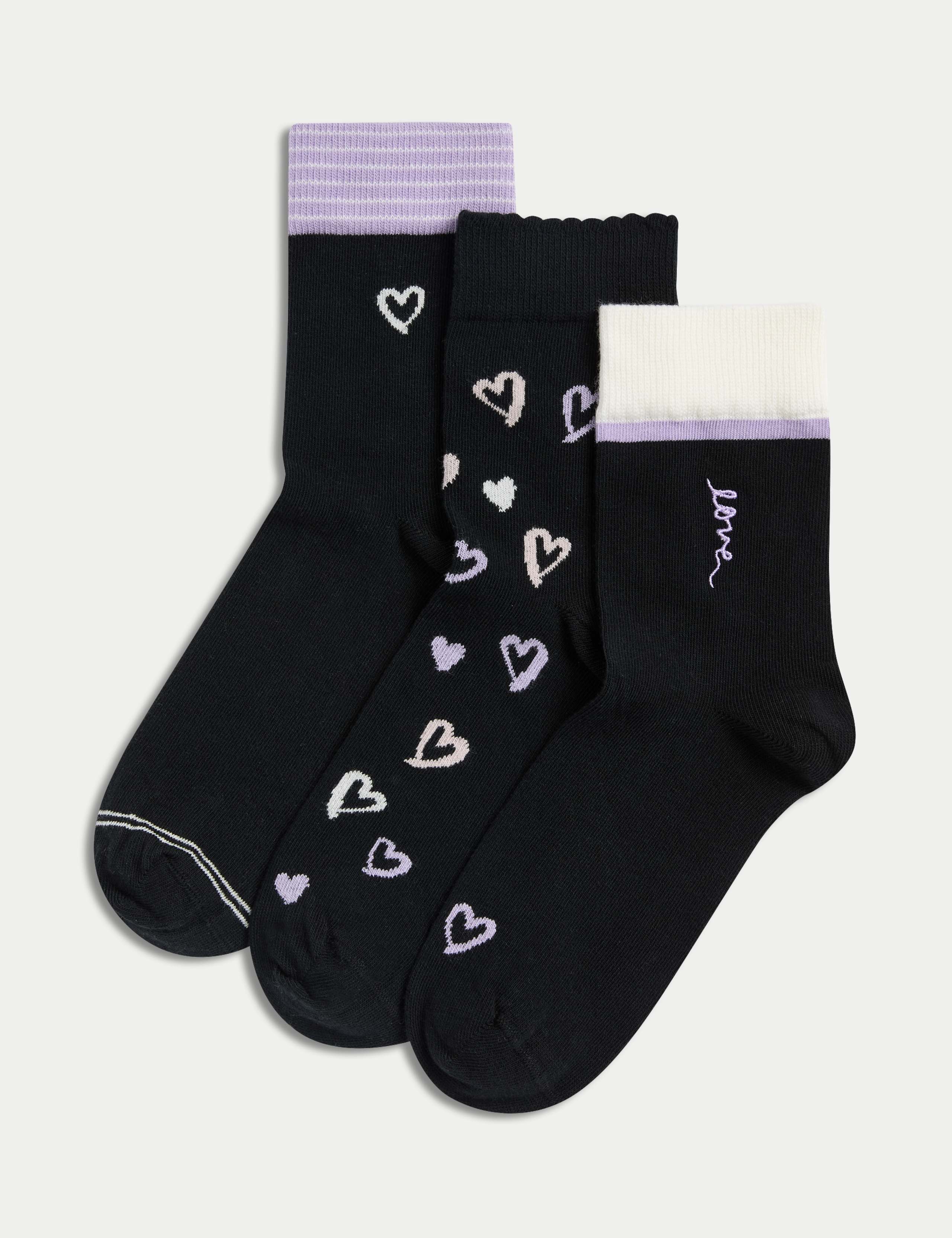 3pk Cotton Rich Love Heart Ankle High Socks