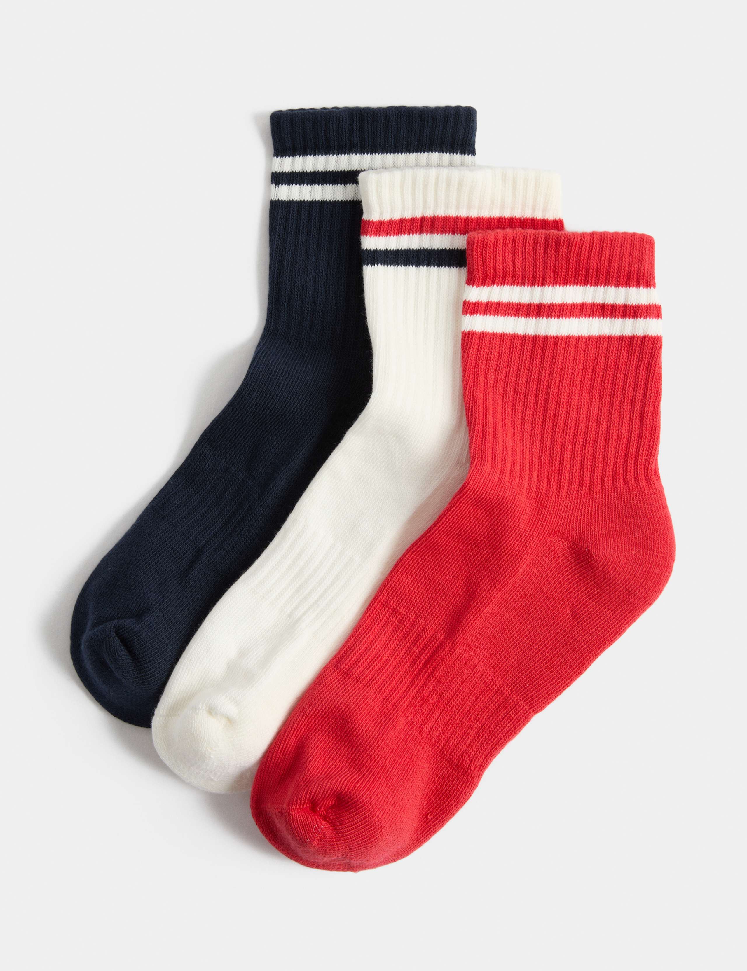 3 Pack Cotton Rich Striped Crew Socks