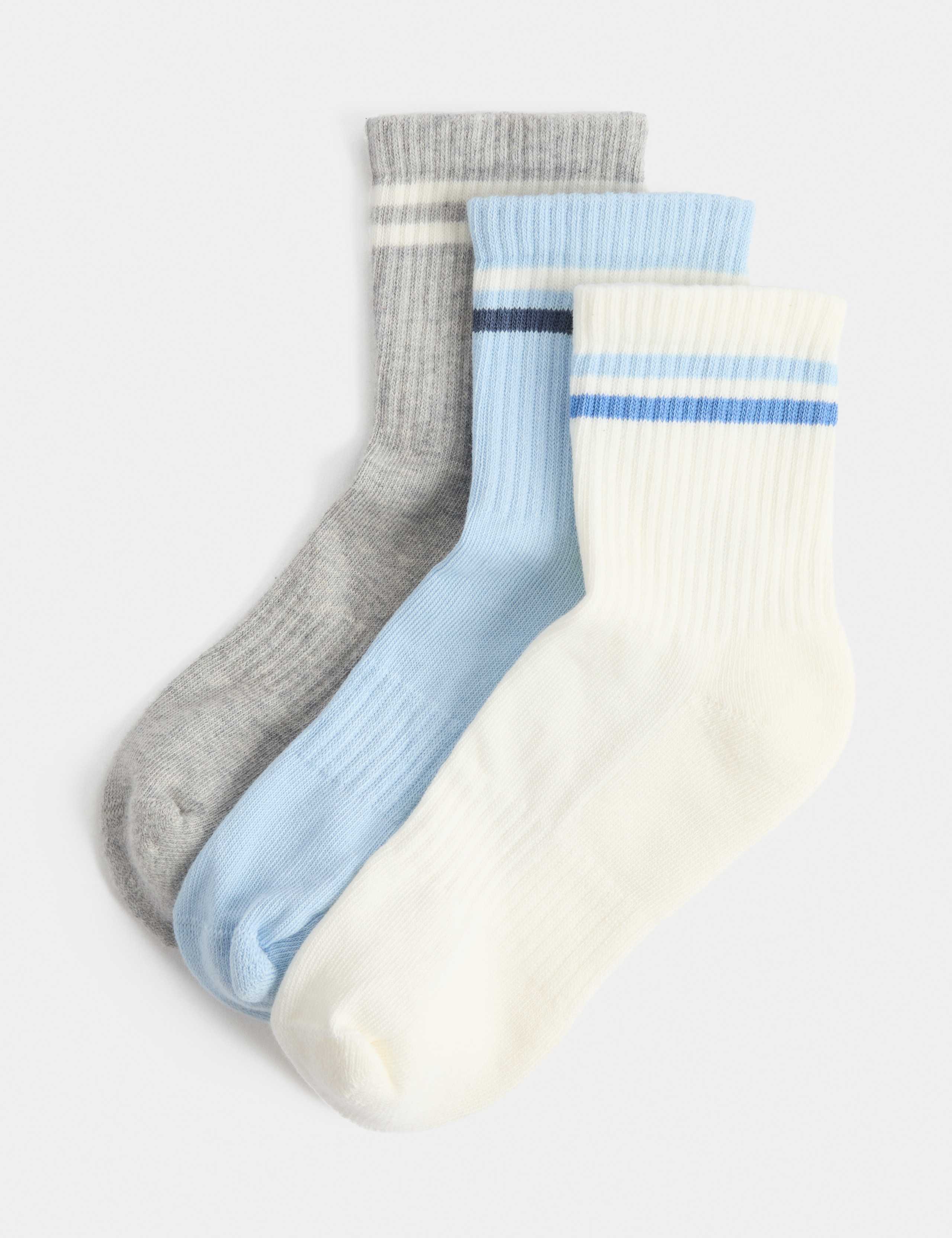 3 Pack Cotton Rich Striped Crew Socks