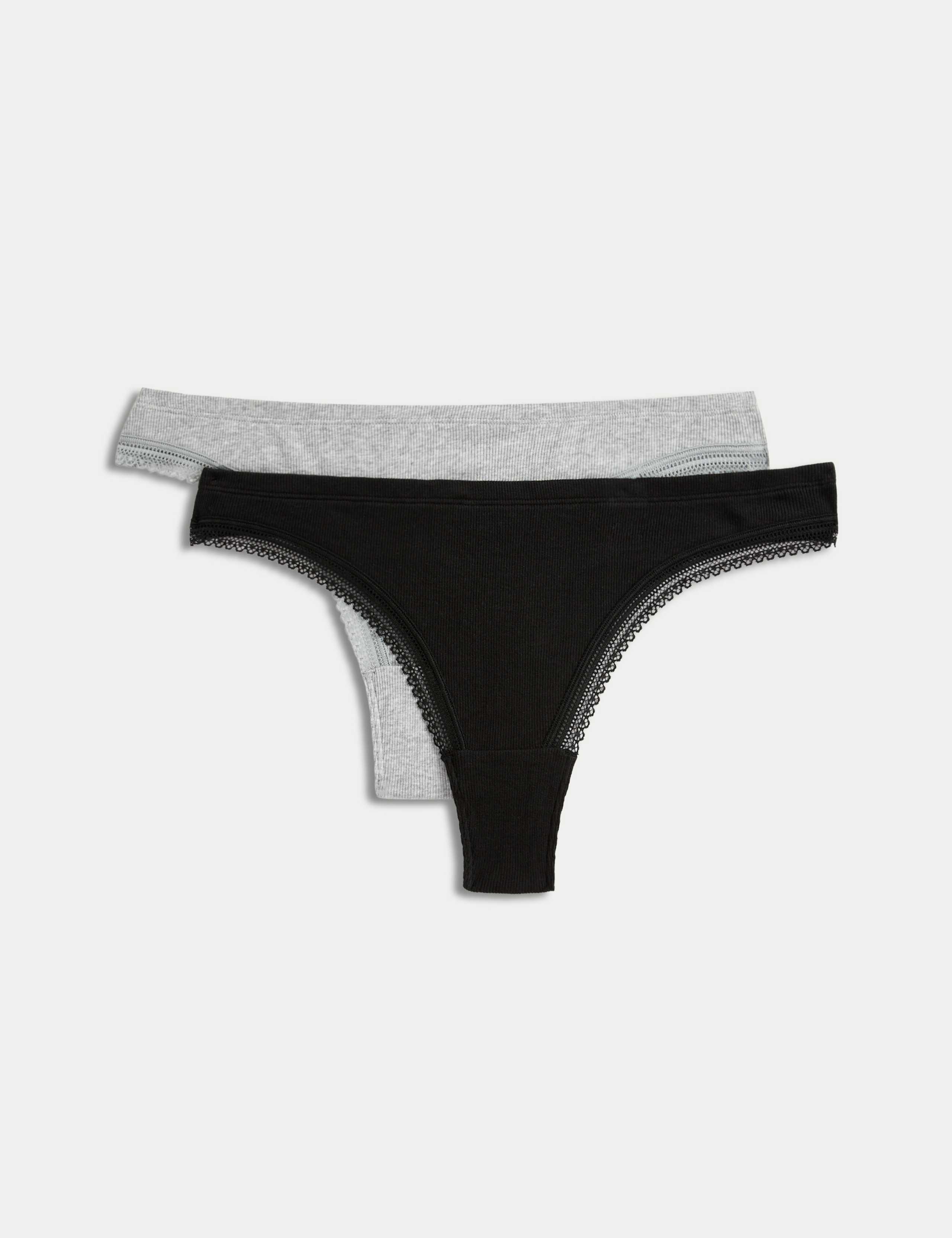 2pk Cotton Rich Ribbed Thongs