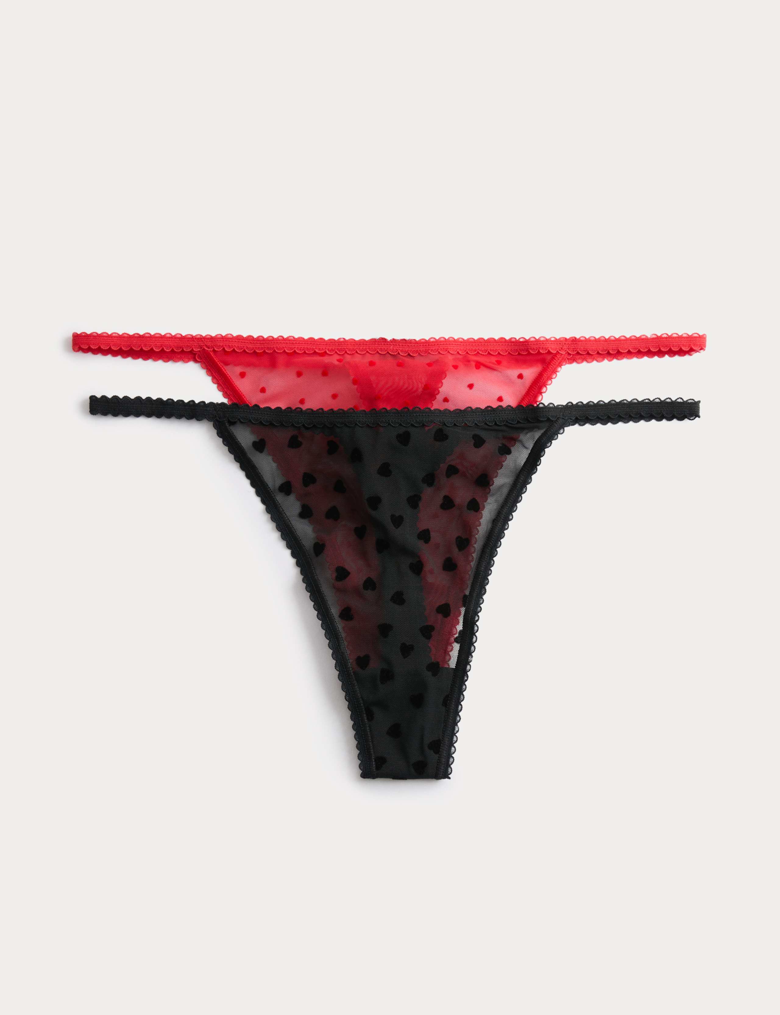 2pk Heart Print Flock Tanga Thongs