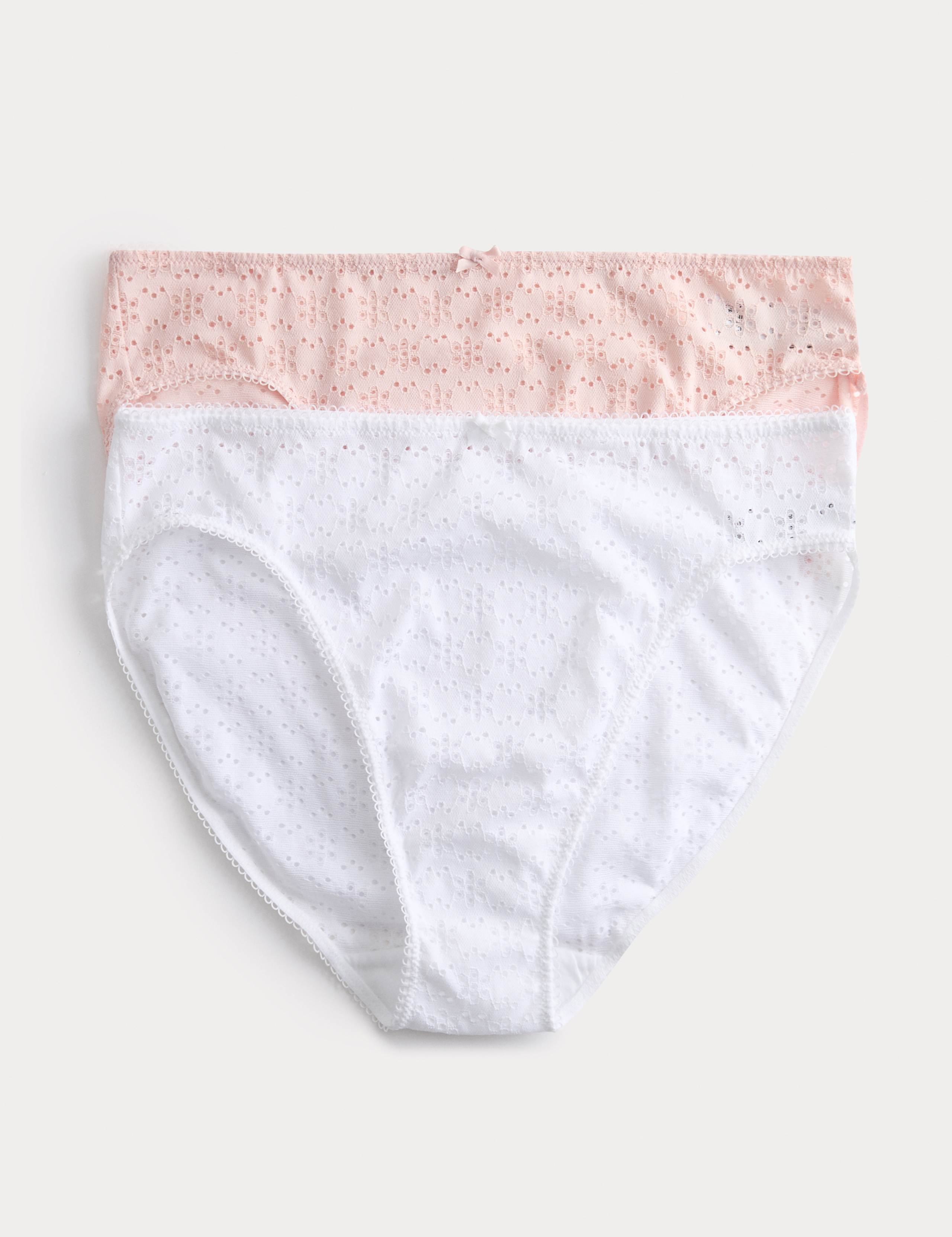 2pk Broderie High Leg Knickers