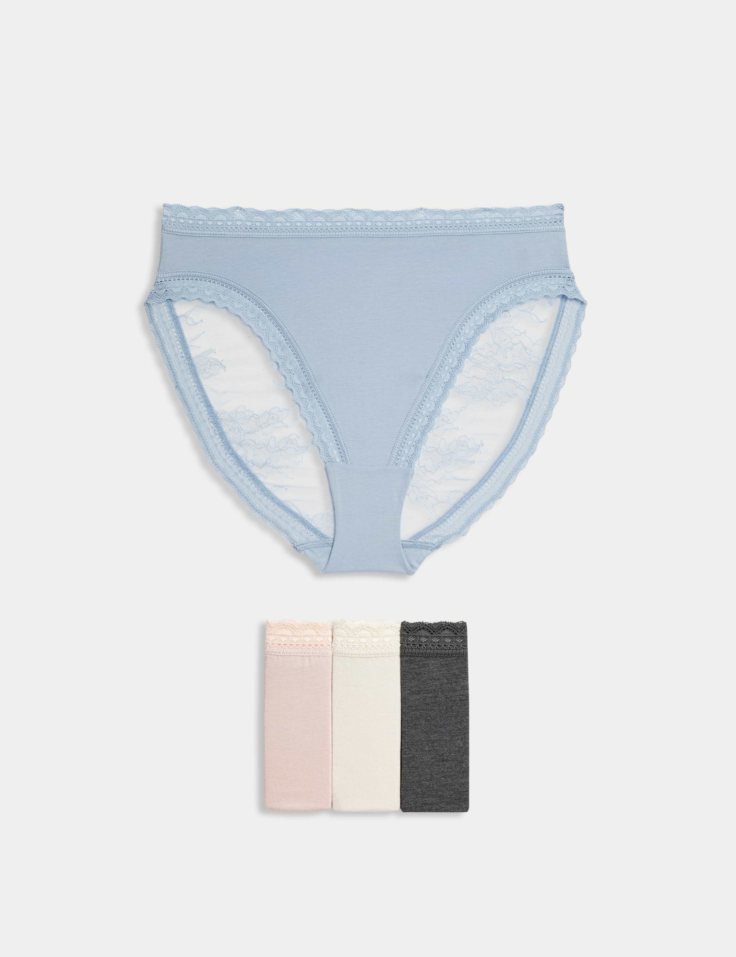 4pk Modal & Lace High Waisted High Leg Knickers