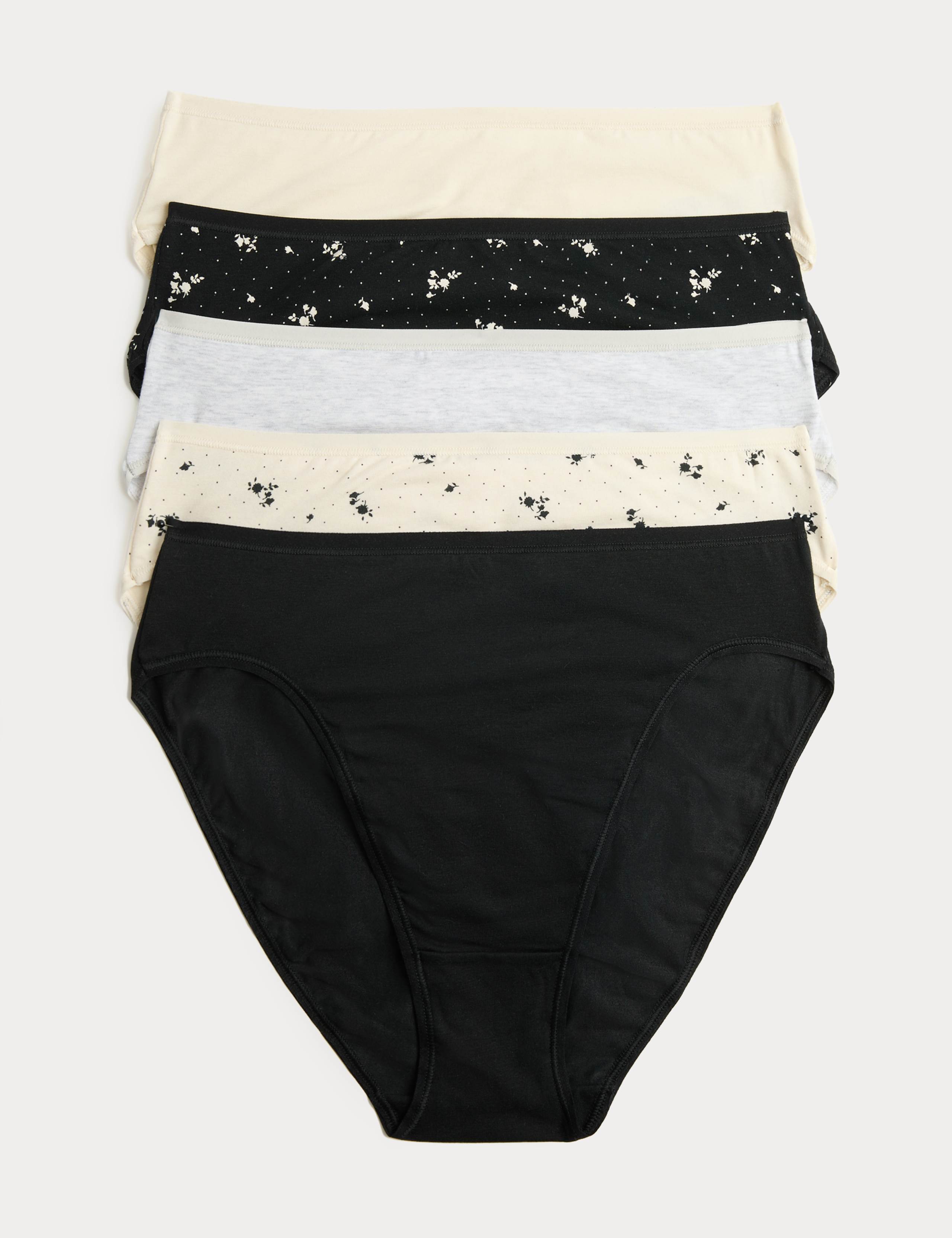 5pk Cotton Modal High Waisted High Leg Knickers