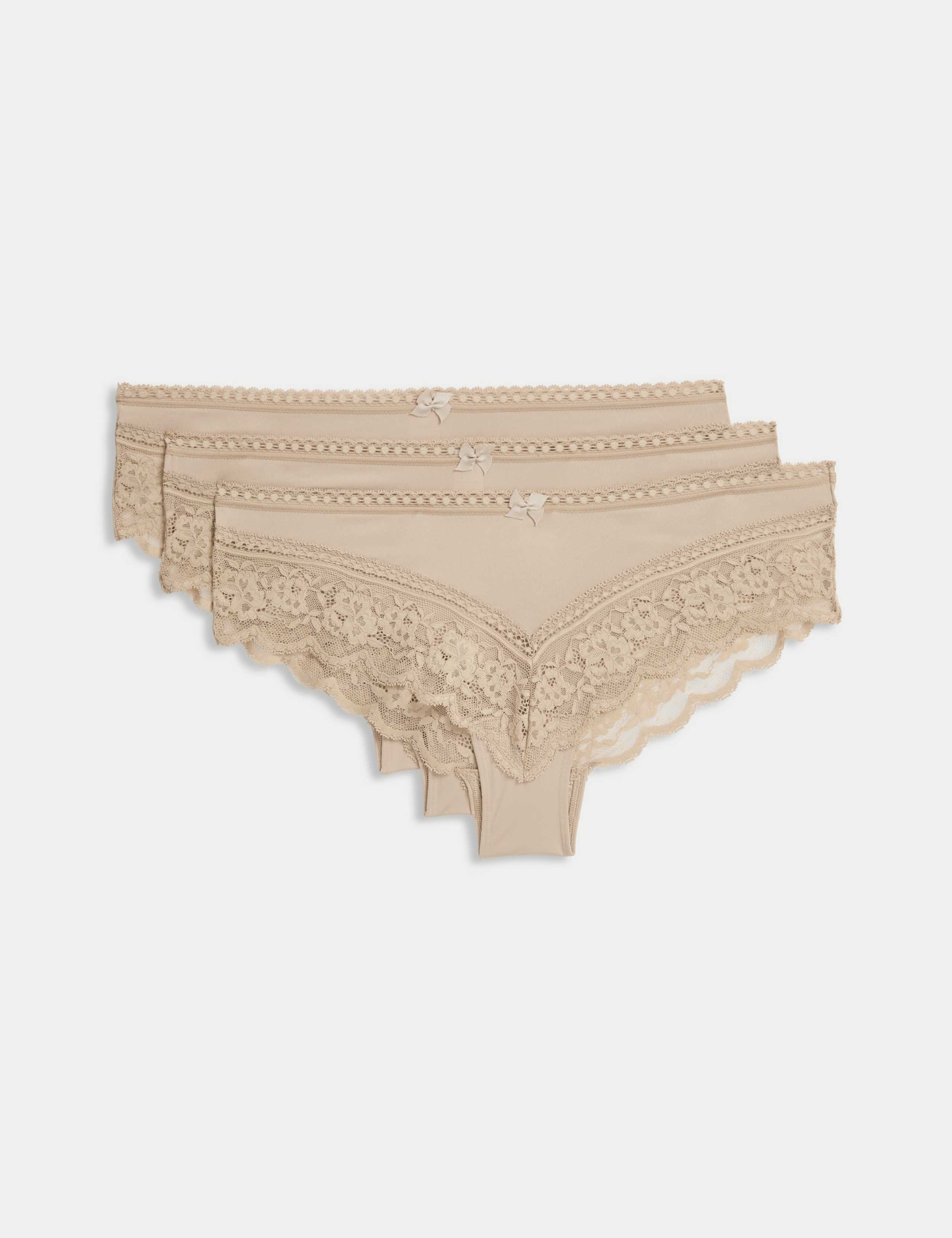 3pk Lace Trim Brazilian Knickers