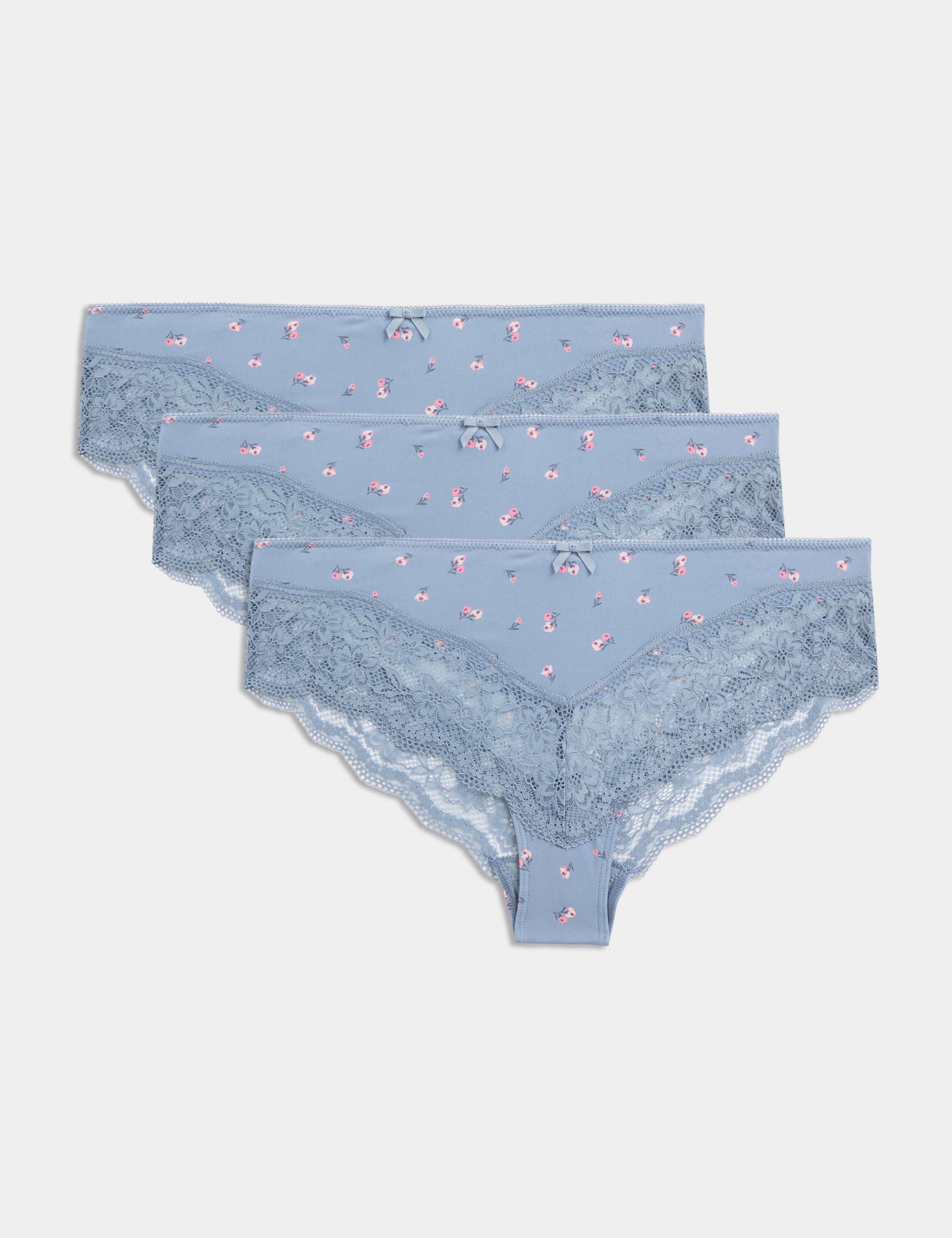 3pk Lace Trim Brazilian Knickers