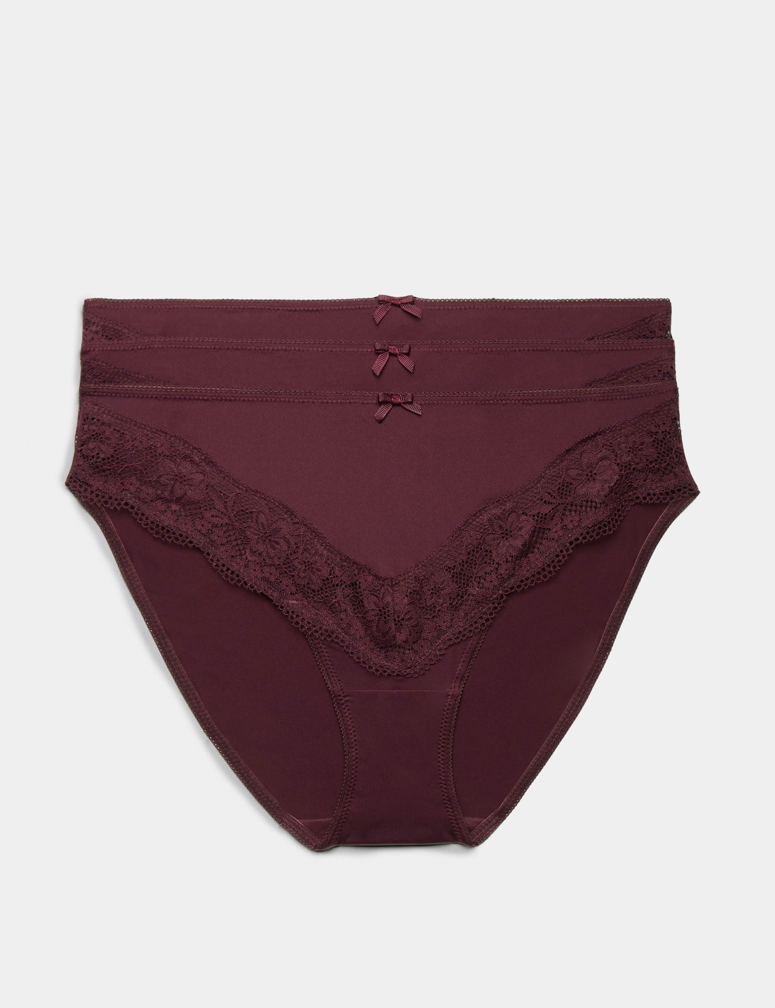 3 Pack Jasmine Lace Trim High Leg Knickers