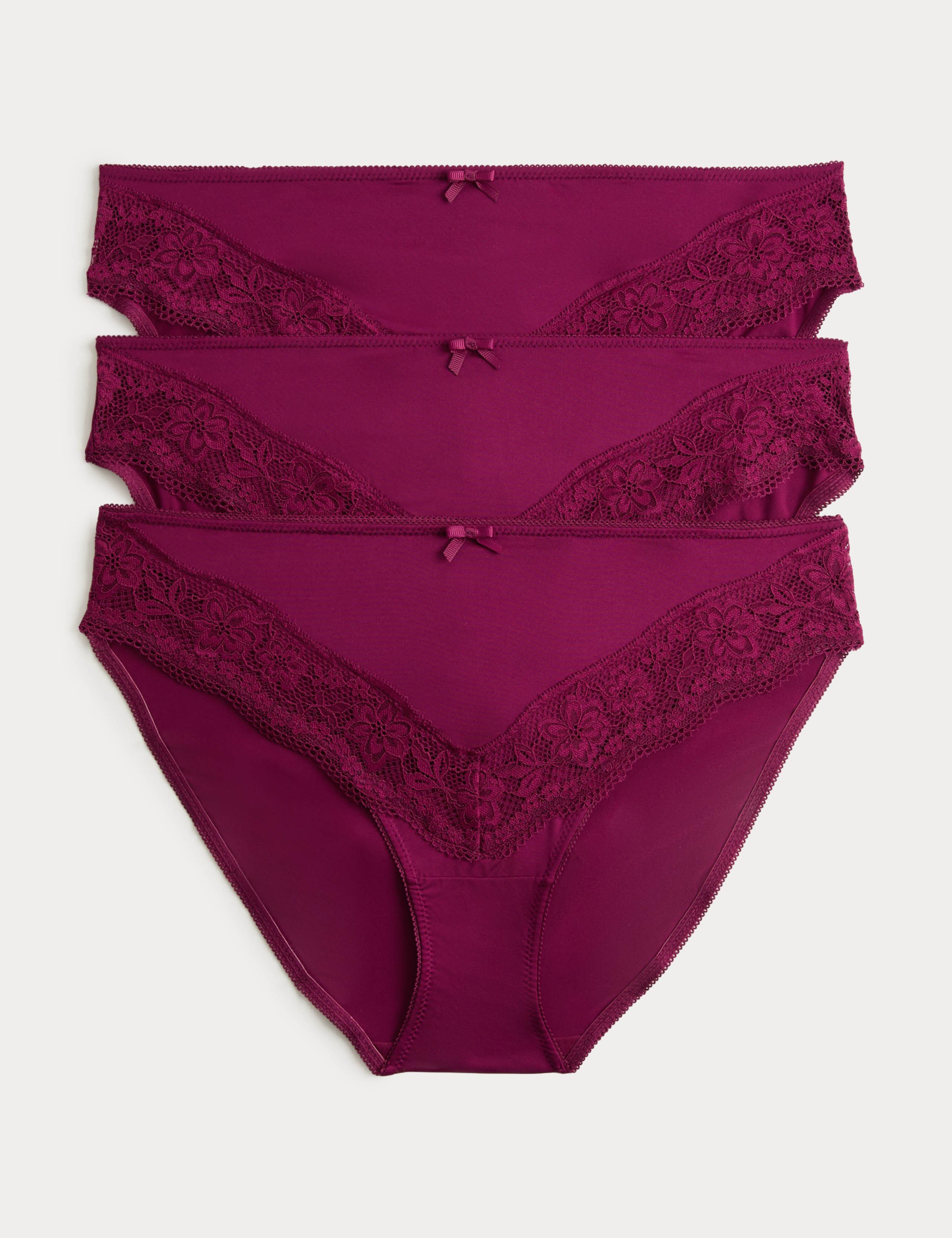 3pk Lace Trim High Leg Knickers