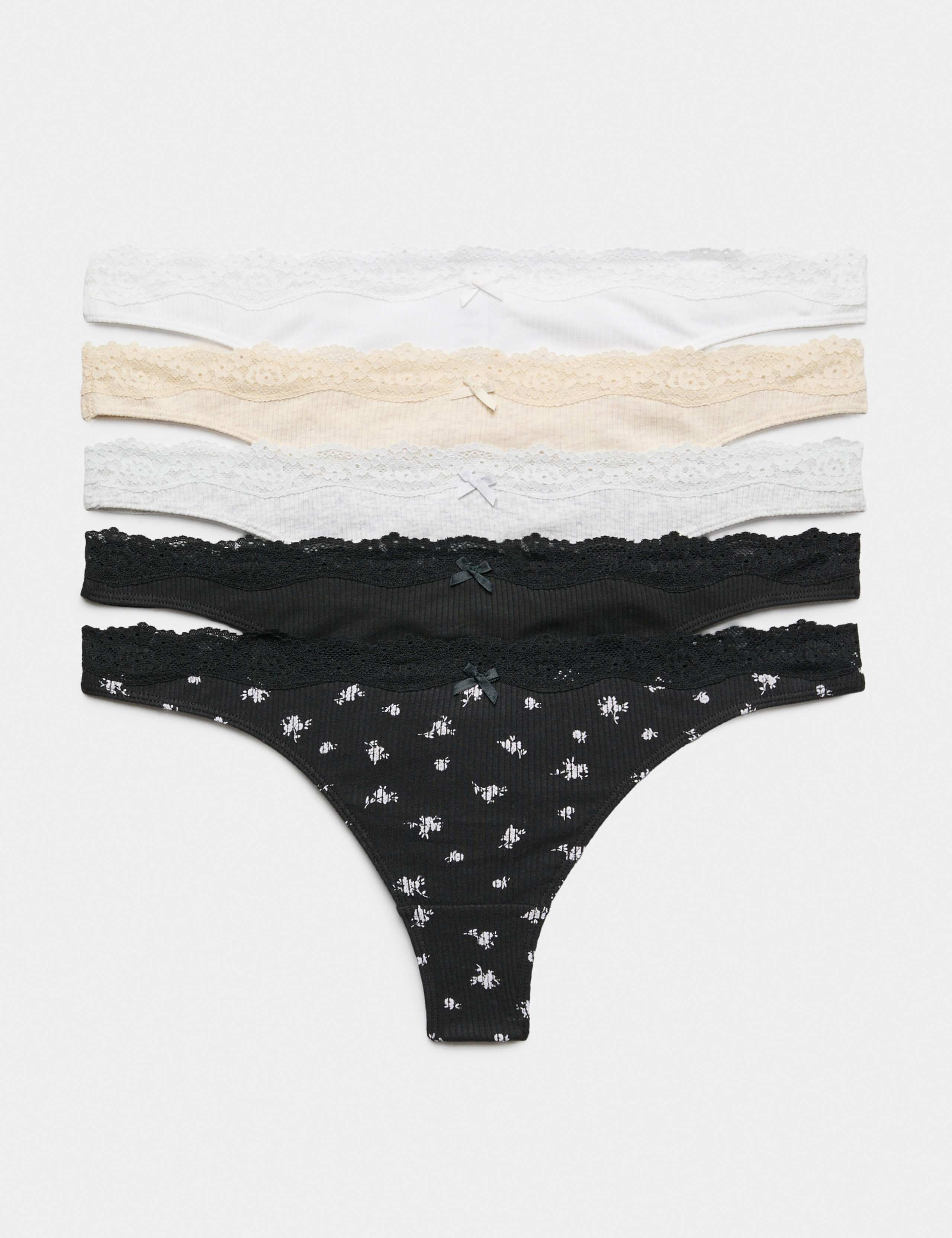 5 Pack Cotton Rich Ribbed Thongs