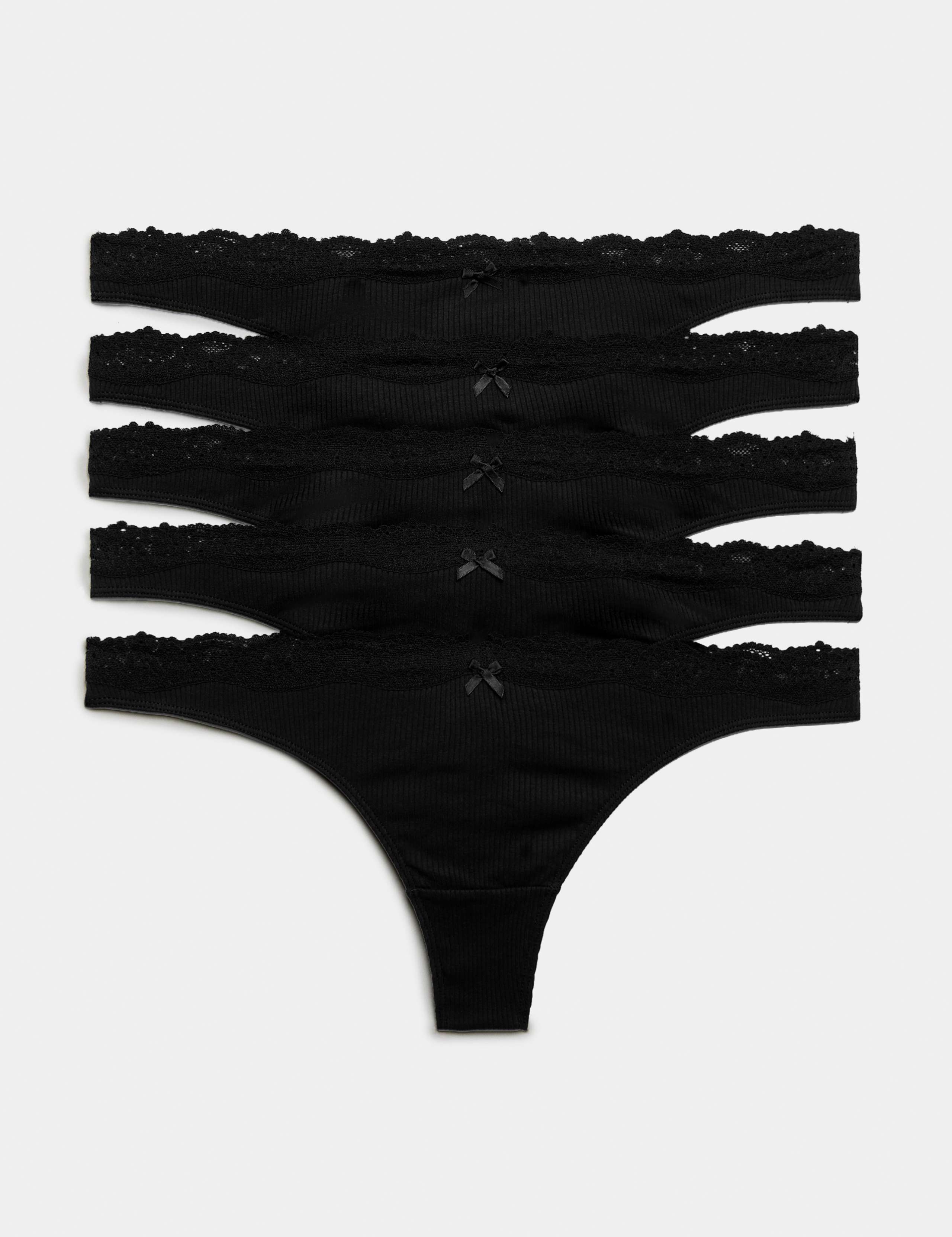 5 Pack Cotton Rich Ribbed Thongs