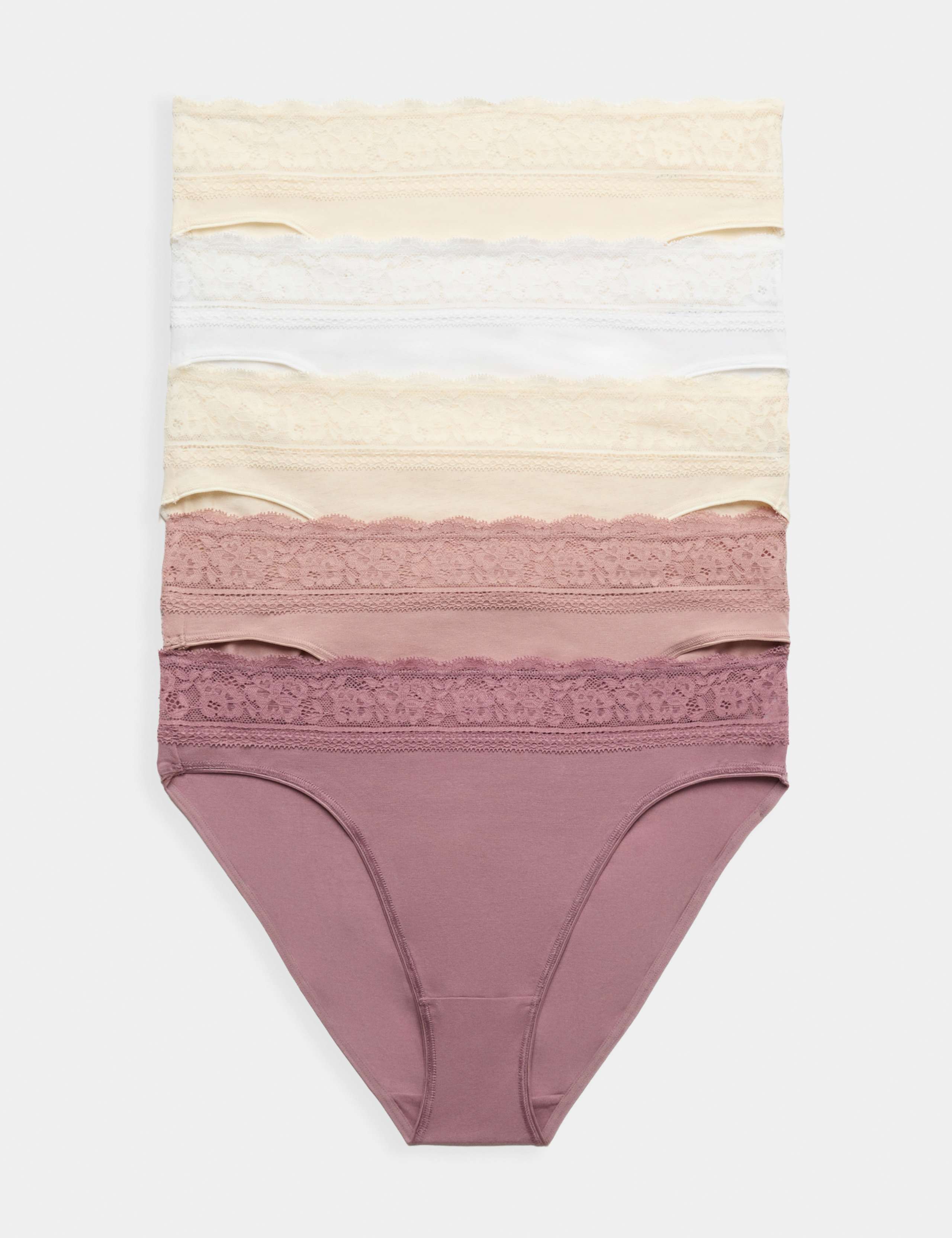 5pk Cotton Lycra® High Leg & Lace Knickers
