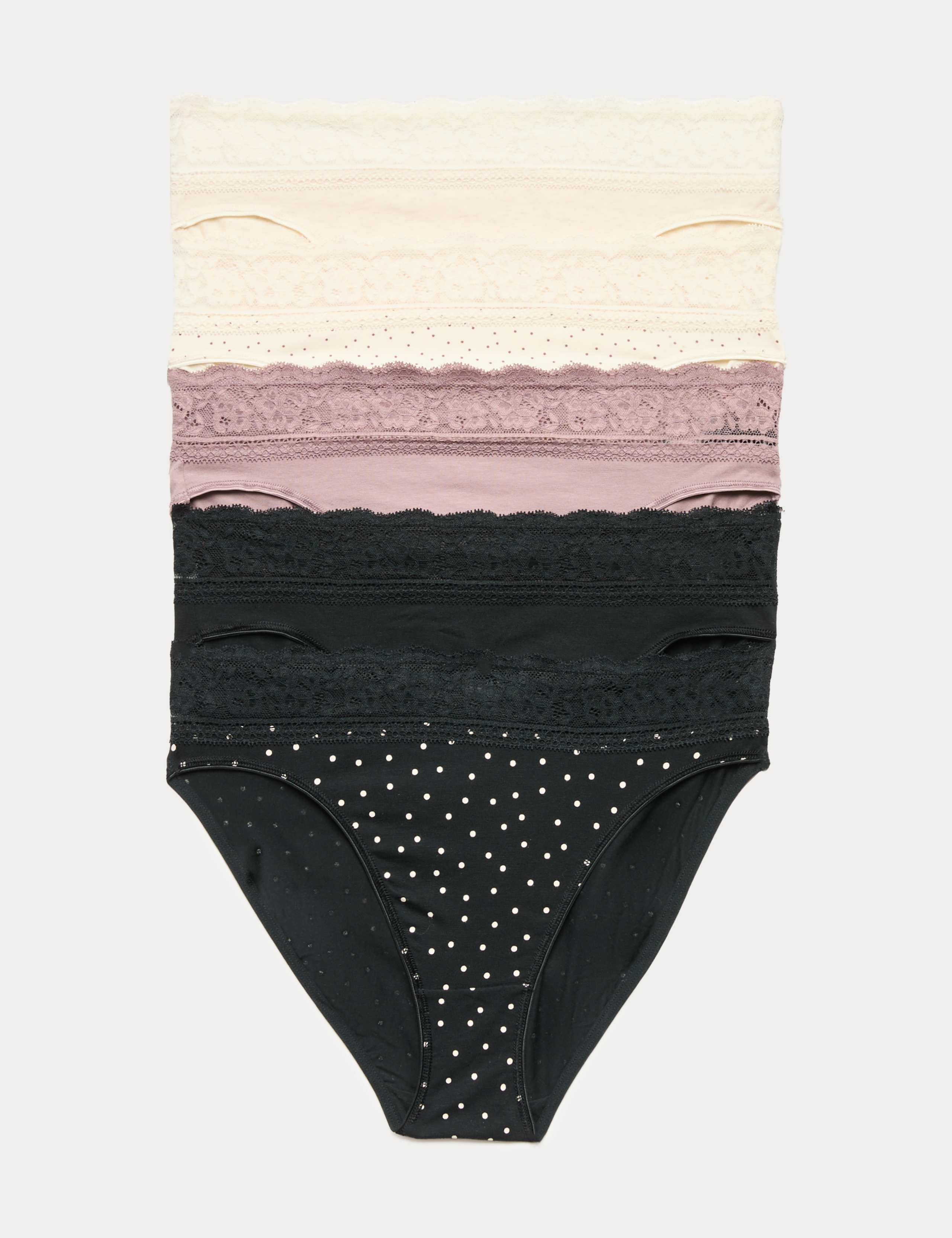 5pk Cotton Lycra® High Leg & Lace Knickers