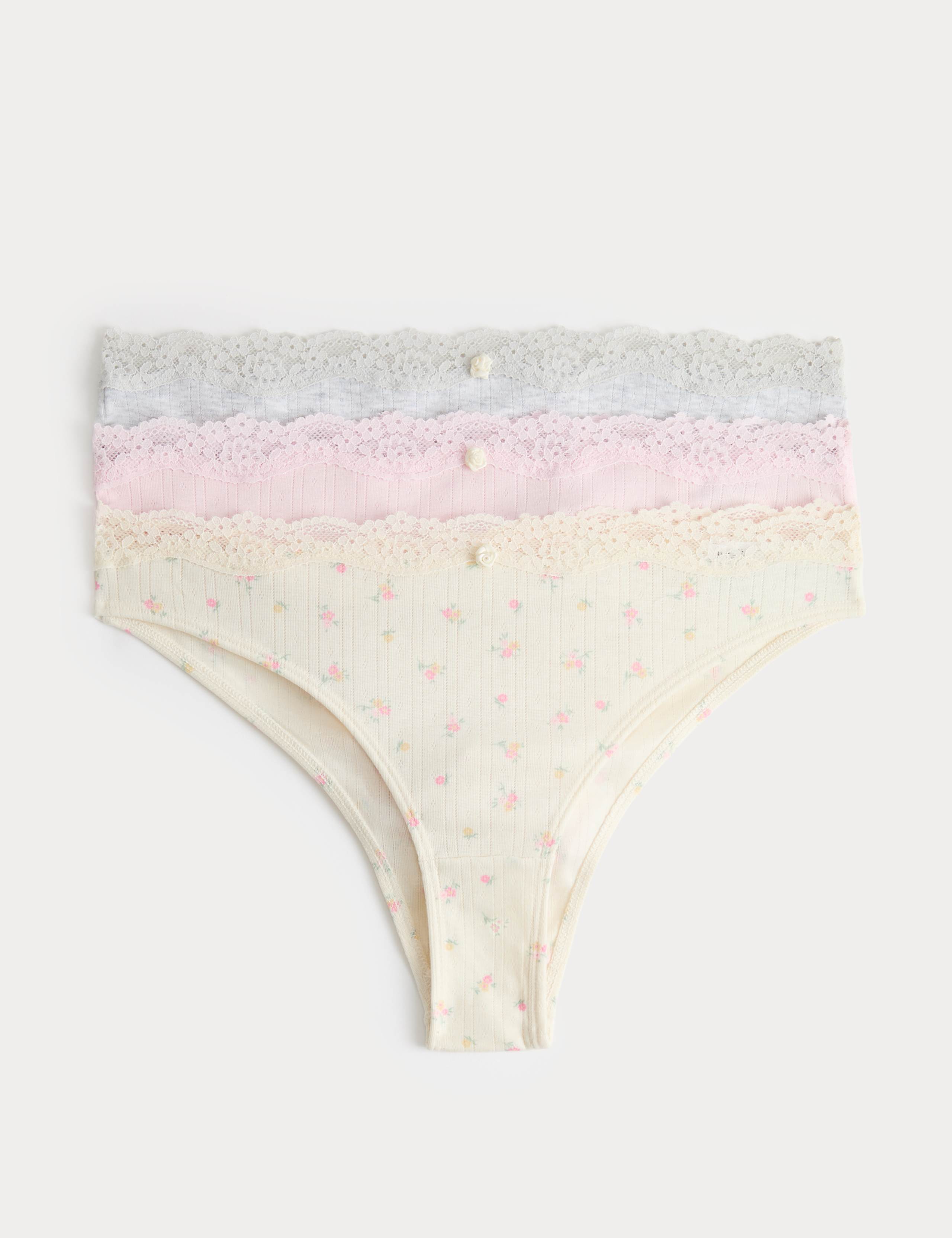 3 Pack Floral Pointelle Brazilian Knickers