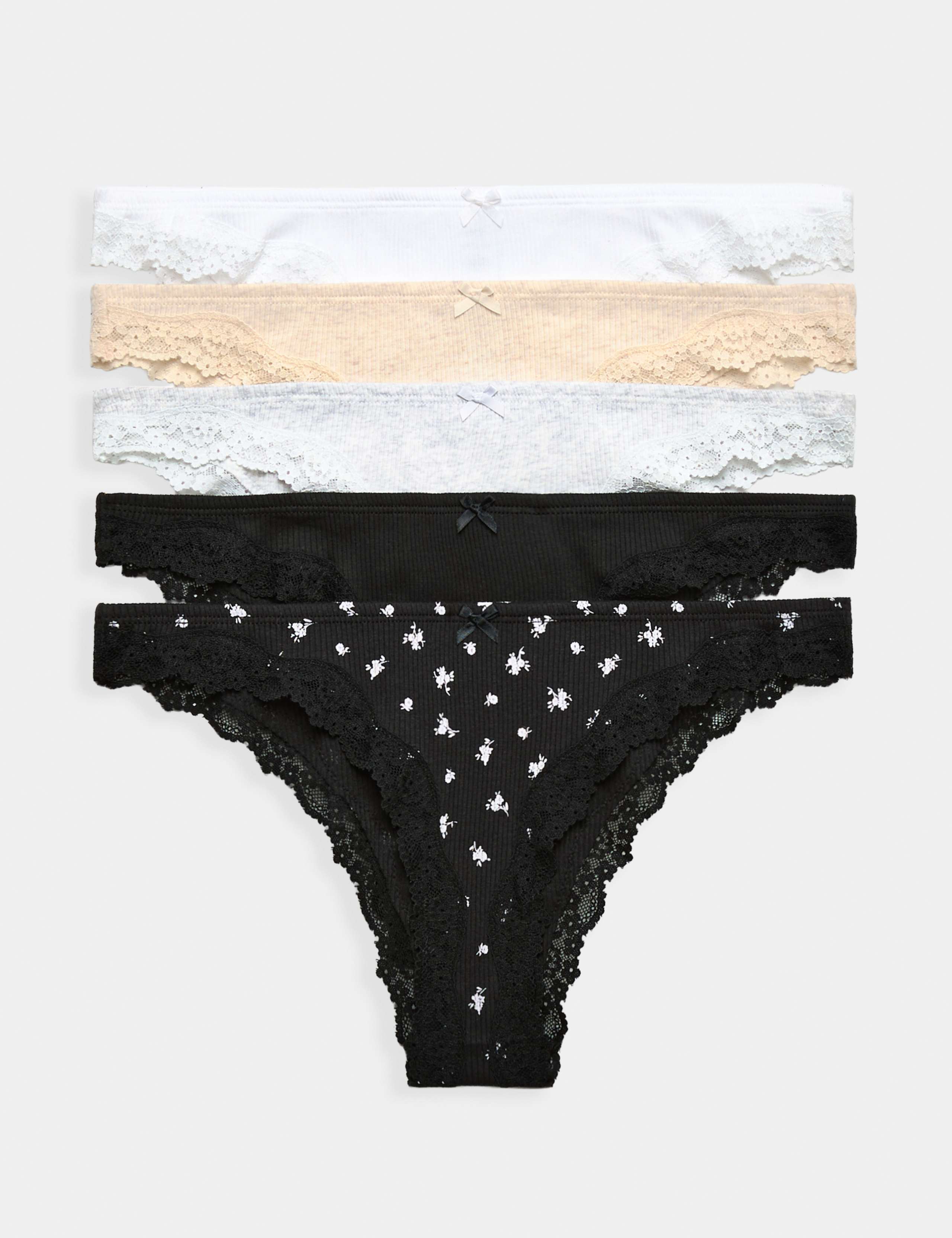 5 Pack Cotton Rich Ribbed Brazilian Knickers