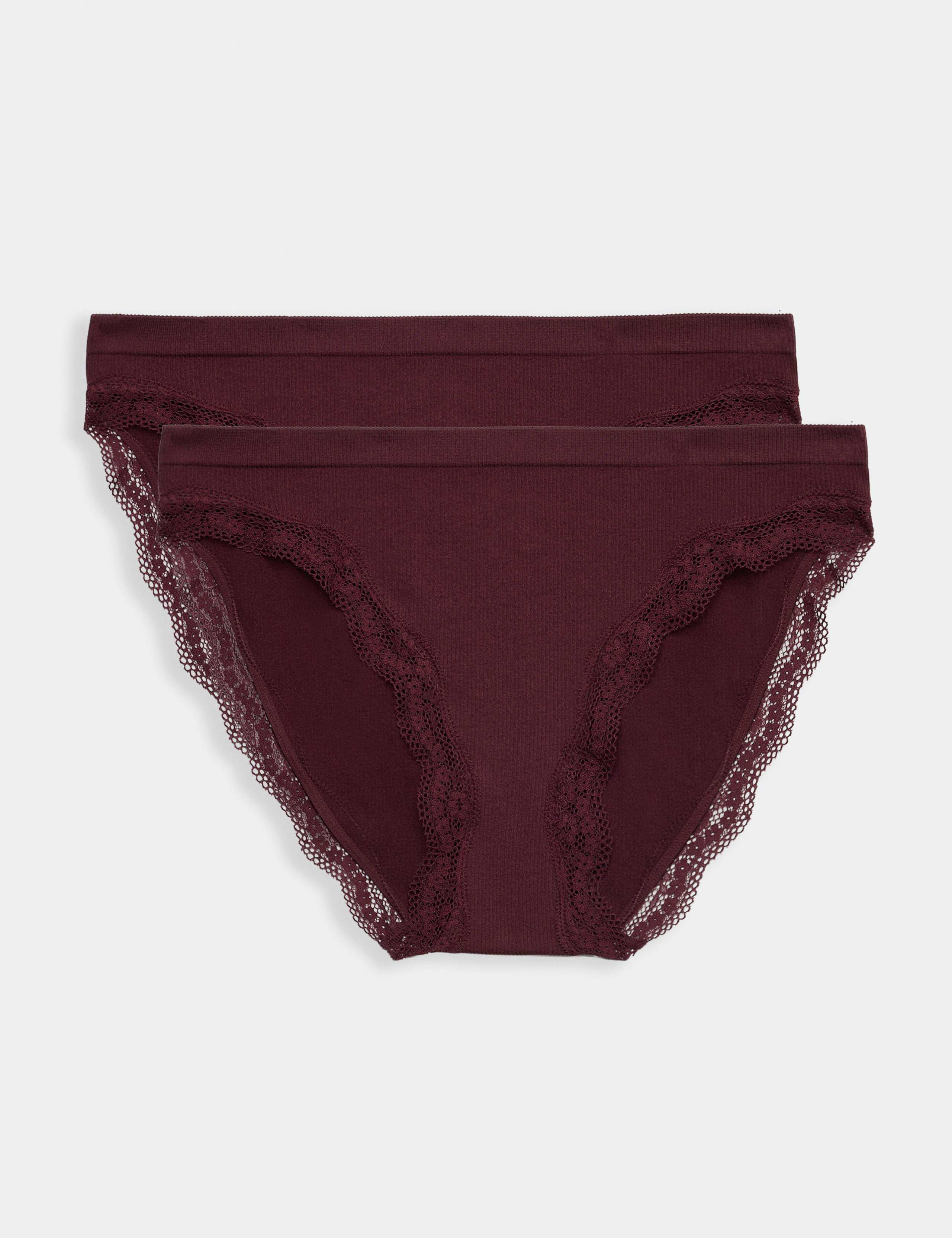 2 Pack Jasmine Lace Seamless High Leg Knickers