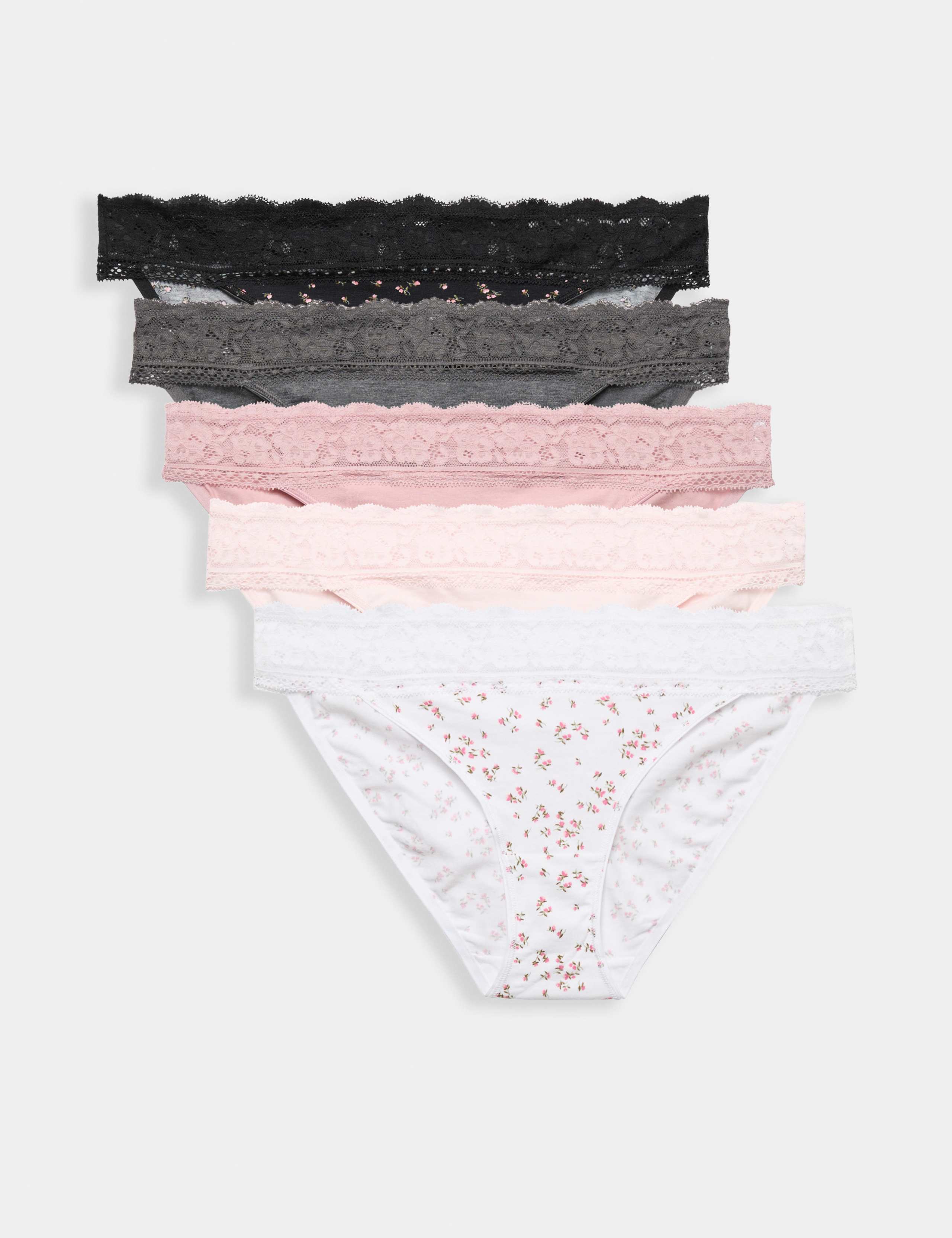 5 Pack Cotton & Lace Bikini Knickers