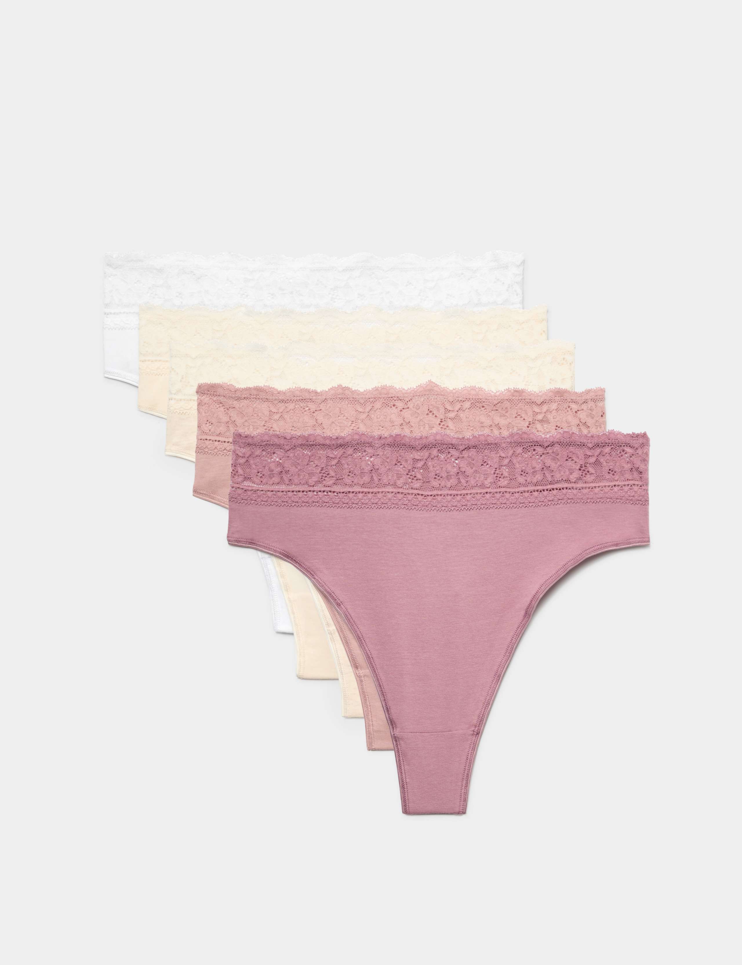 5pk Cotton Blend High Waisted Thongs