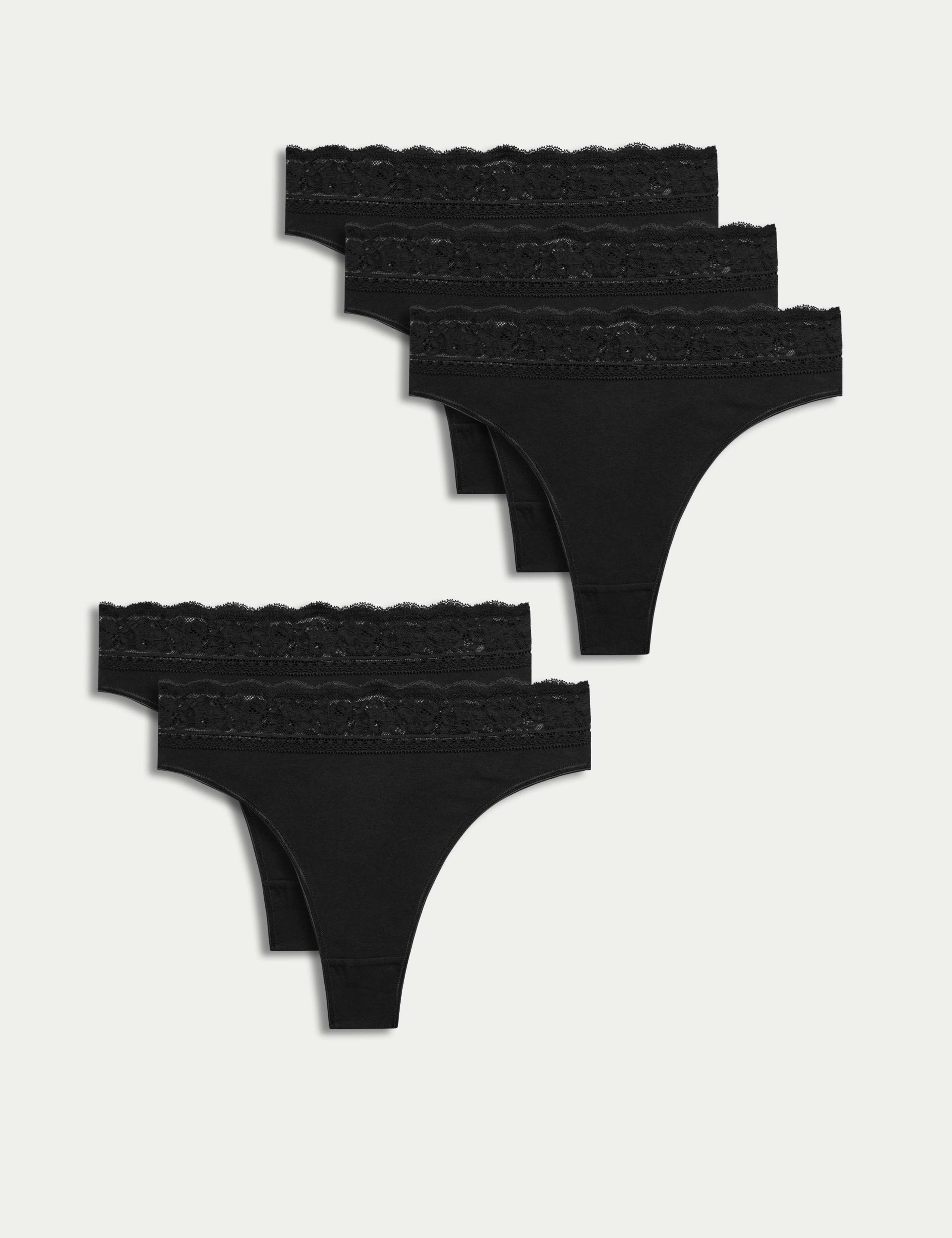5pk Cotton Blend High Waisted Thongs