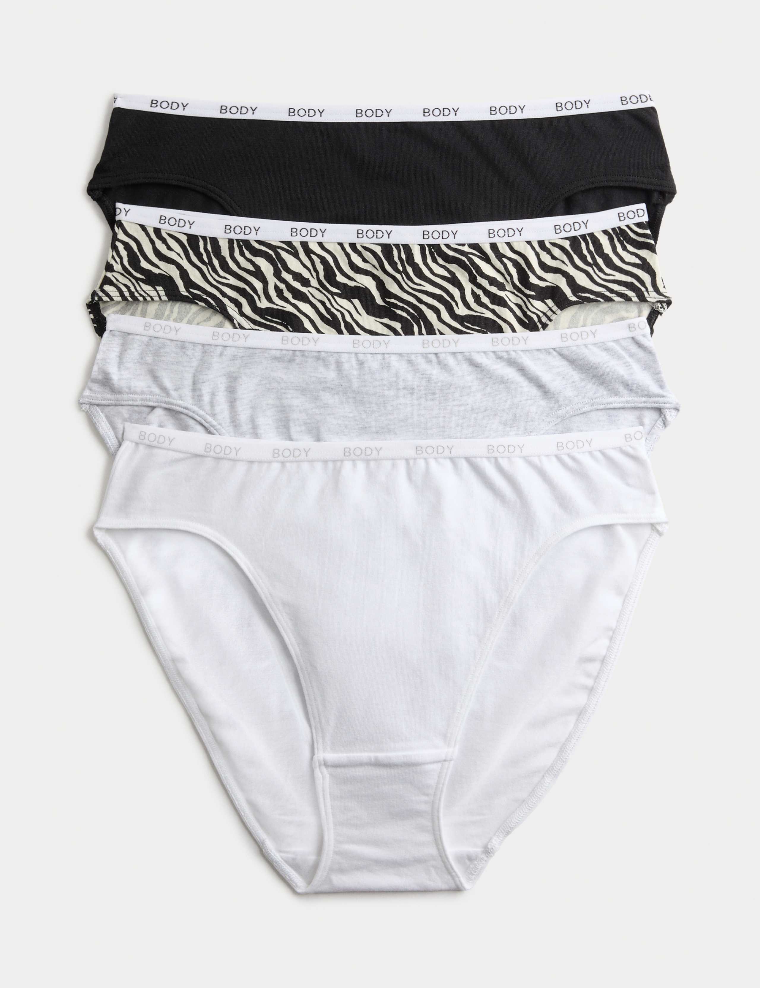 4pk Cotton Rich High Leg Knickers