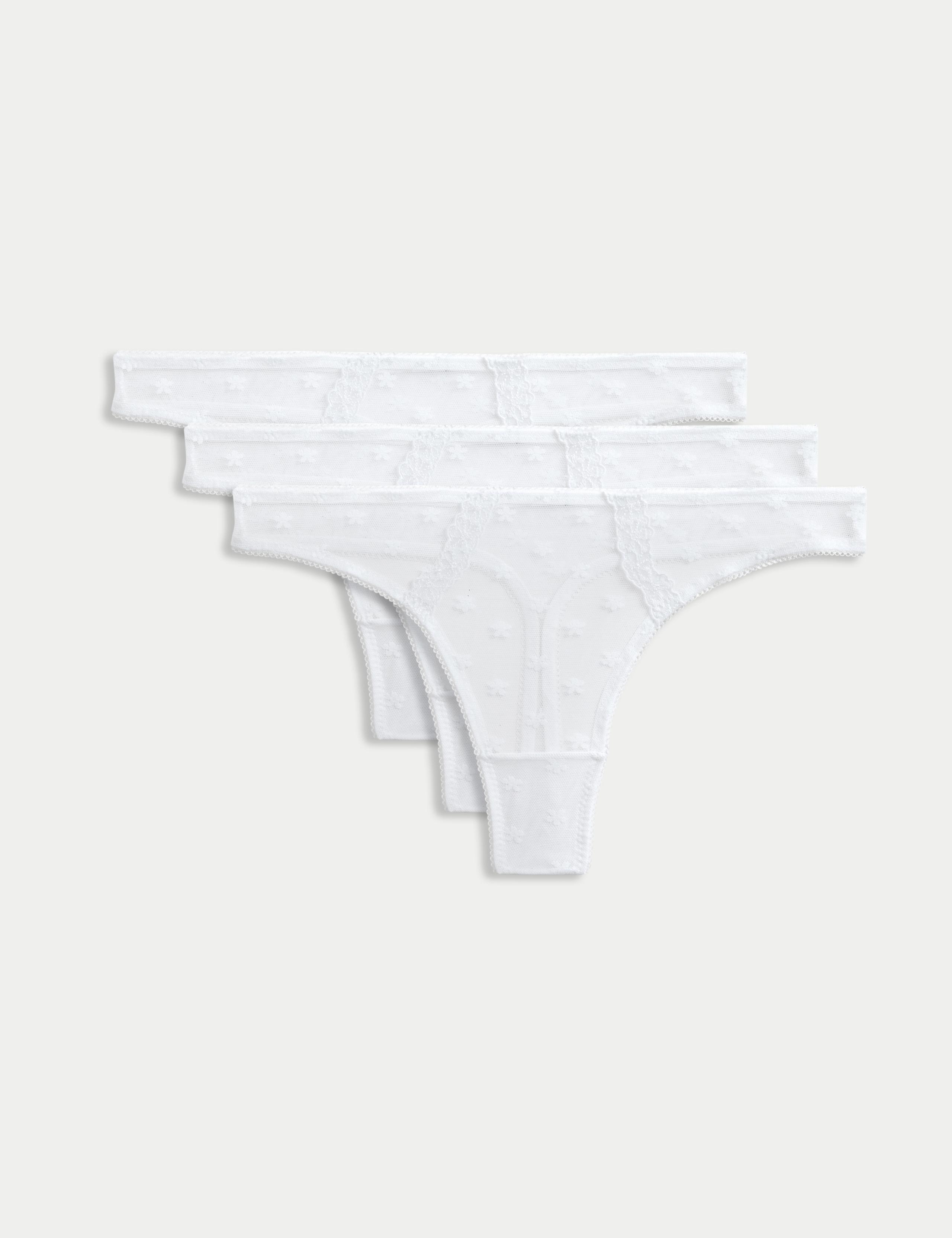 3pk Daisy Embroidery Mesh Thongs