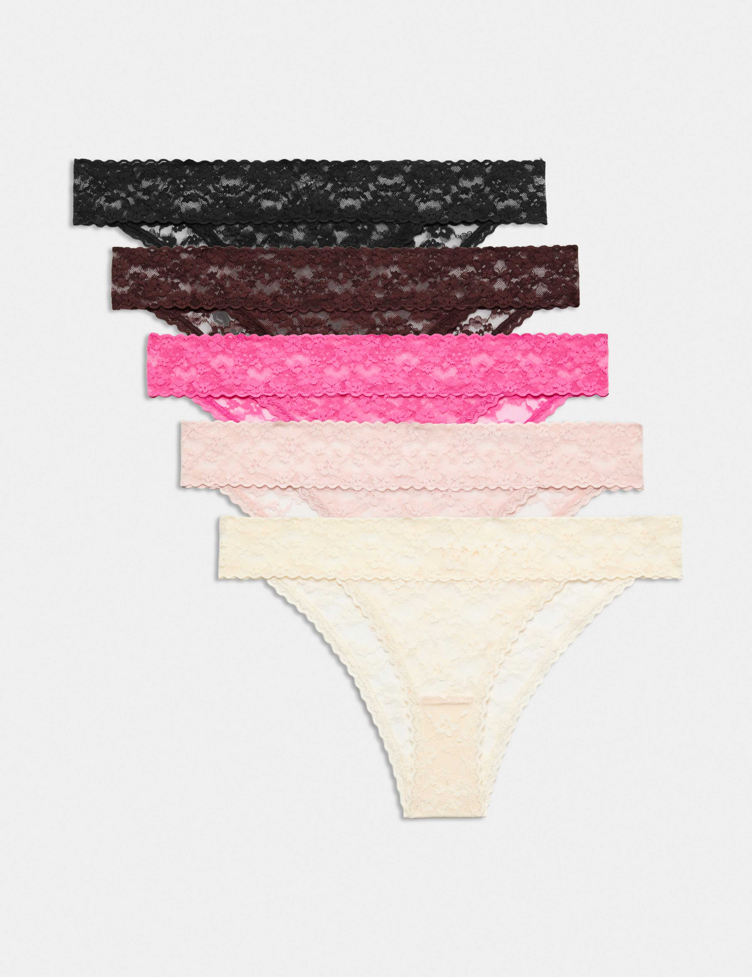5 Pack All Over Lace Brazilian Knickers