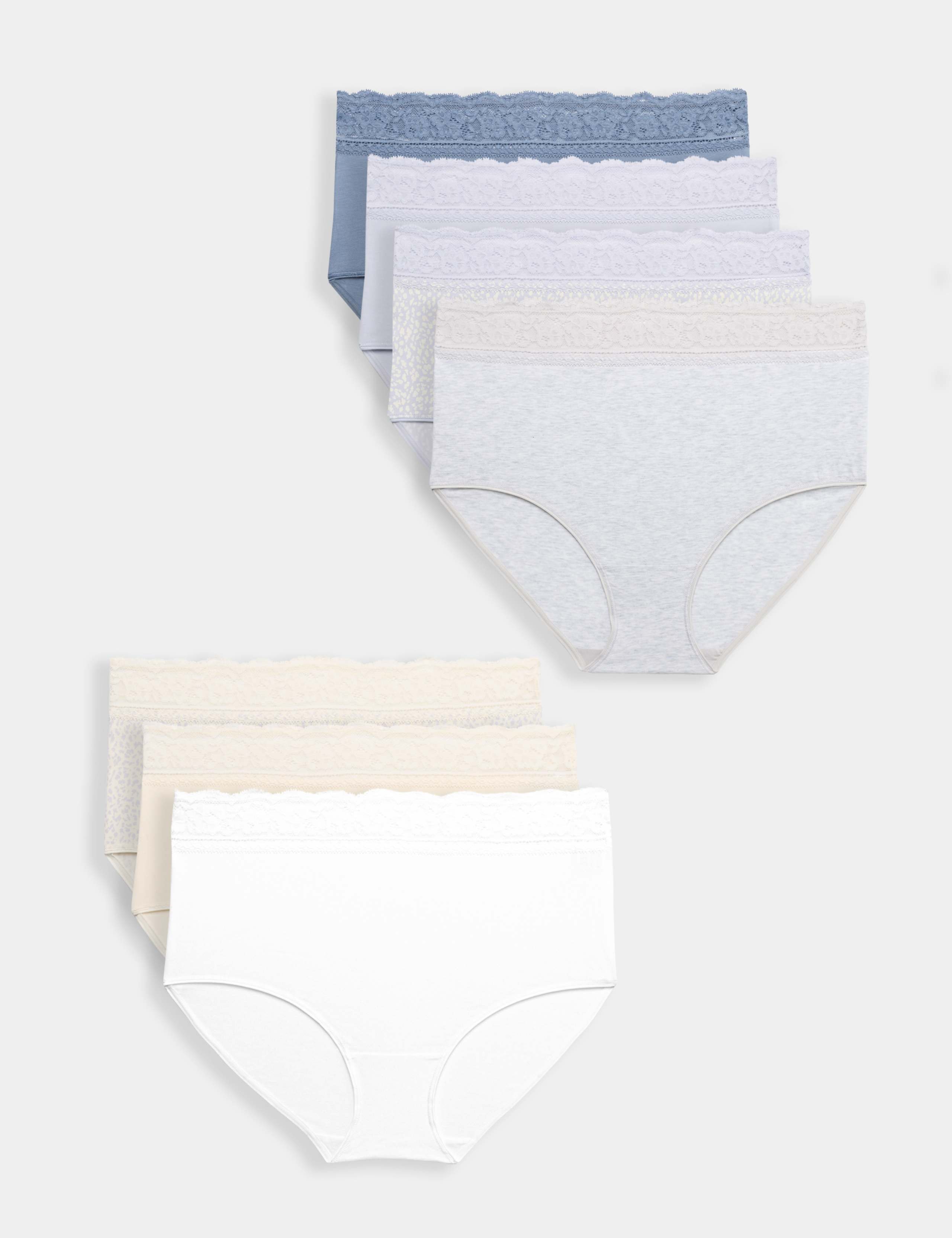 7 Pack Cotton Rich Lace Waist Full Briefs