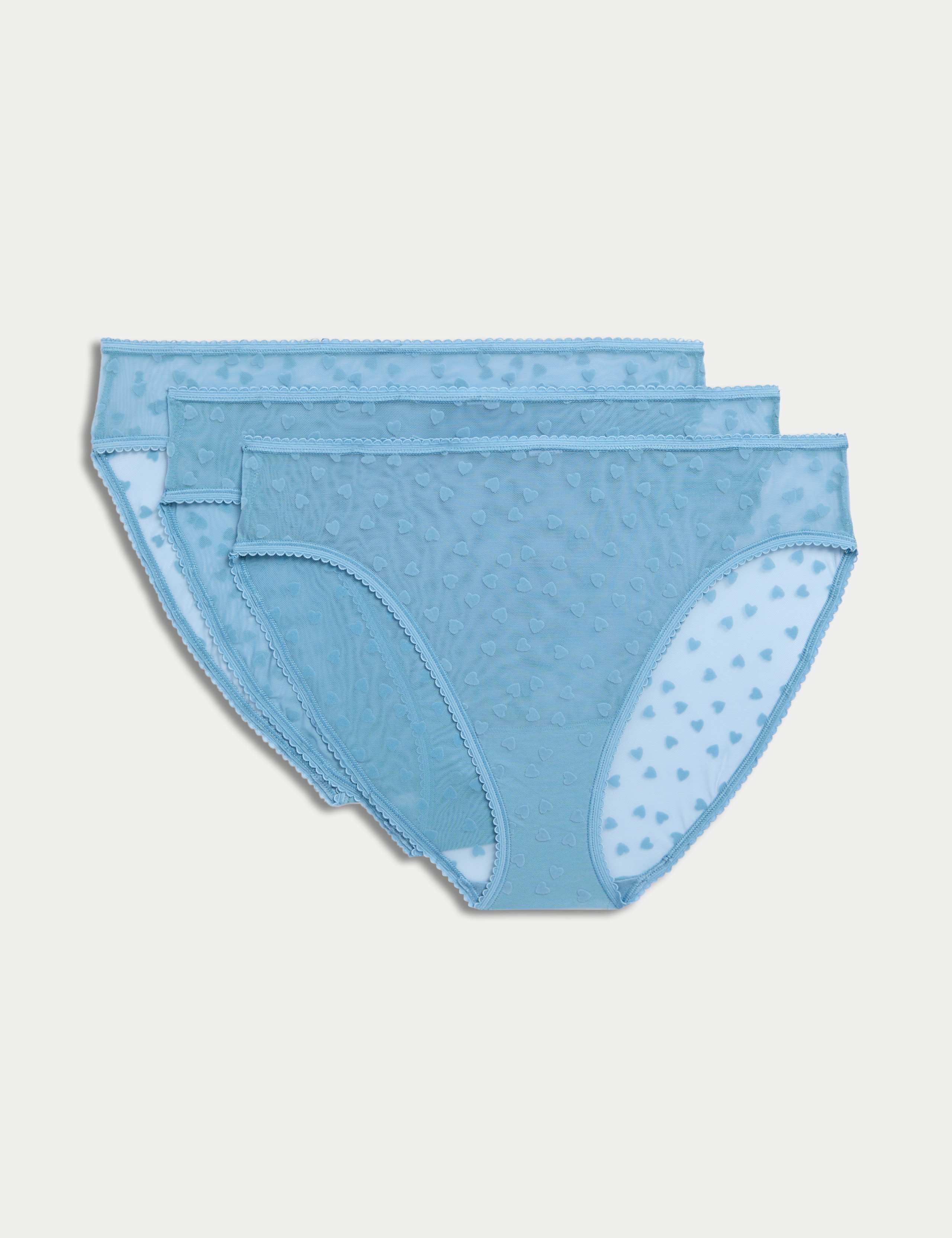 3pk Heart Flock High Leg Knickers