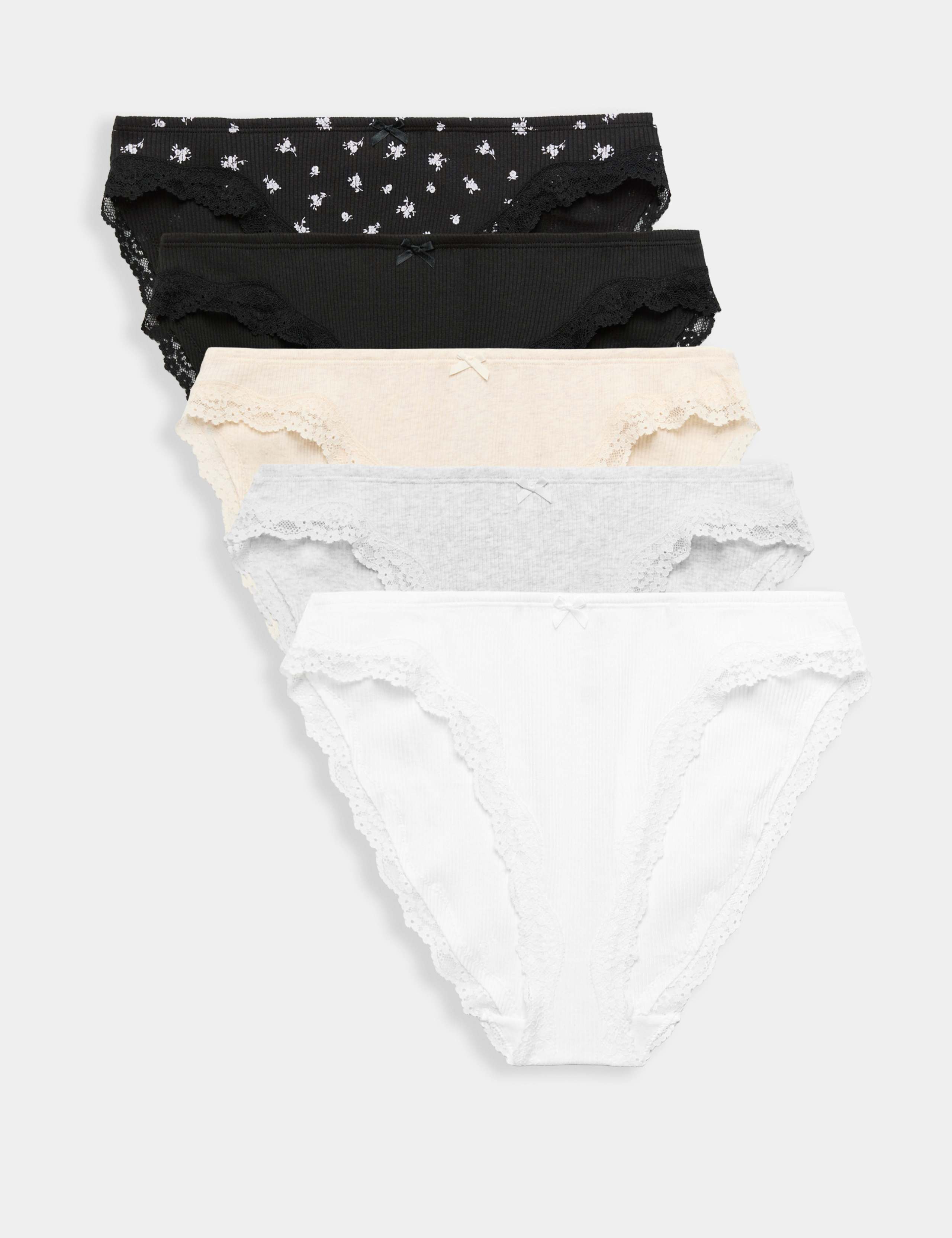 5 Pack Cotton Rich Ribbed High Leg Knickers