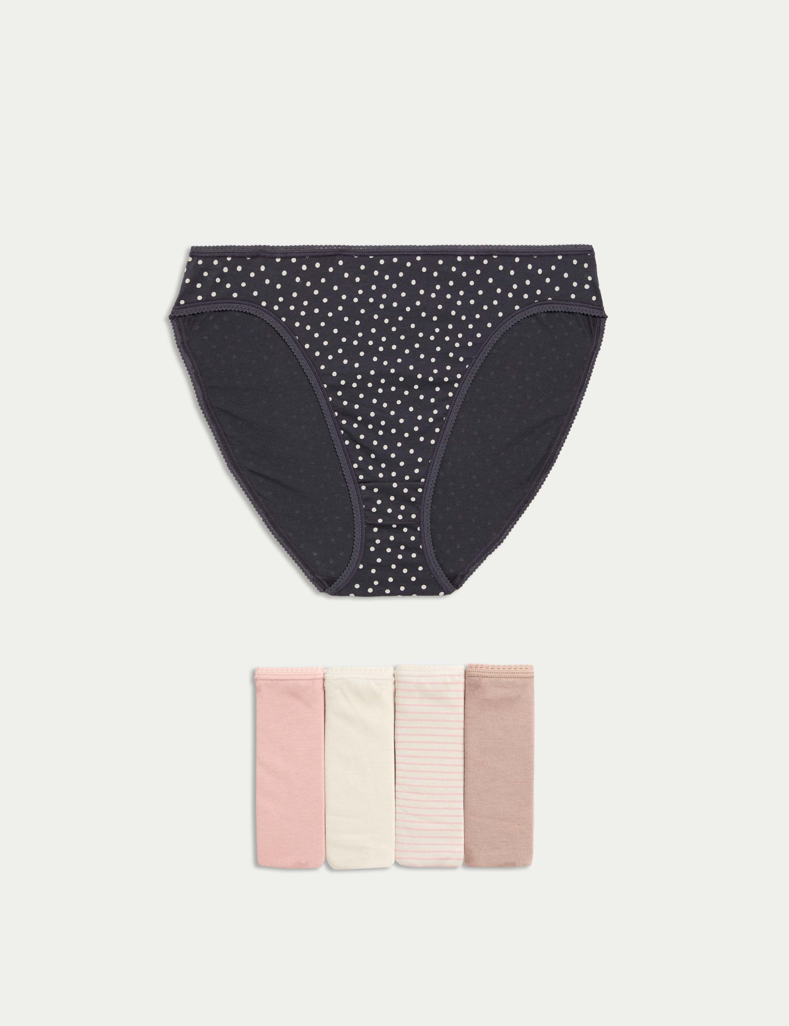 5pk Pure Cotton Print High Leg Knickers