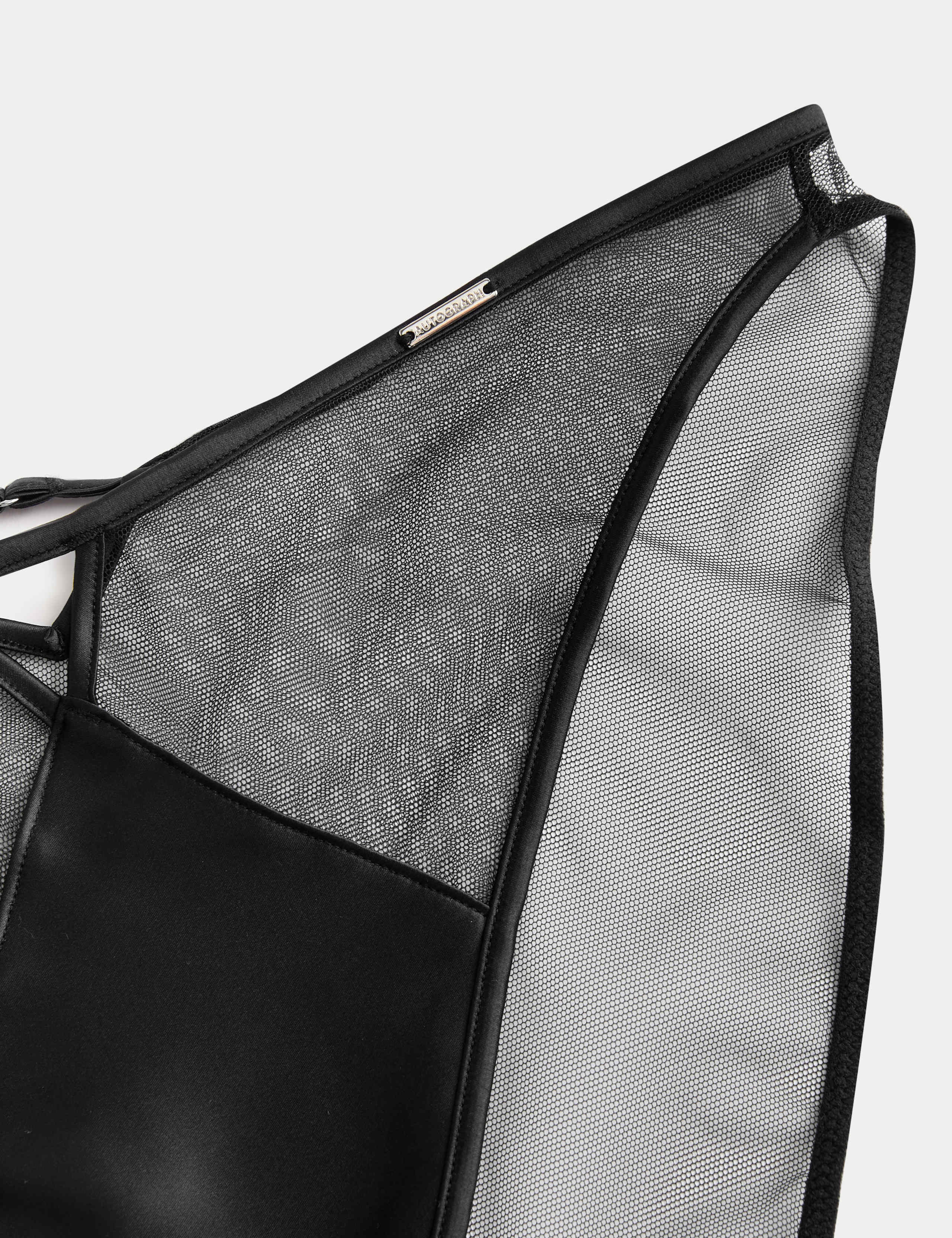 Black Label Satin & Mesh Wired Demi Cup Bra Set A-DD 5 of 6