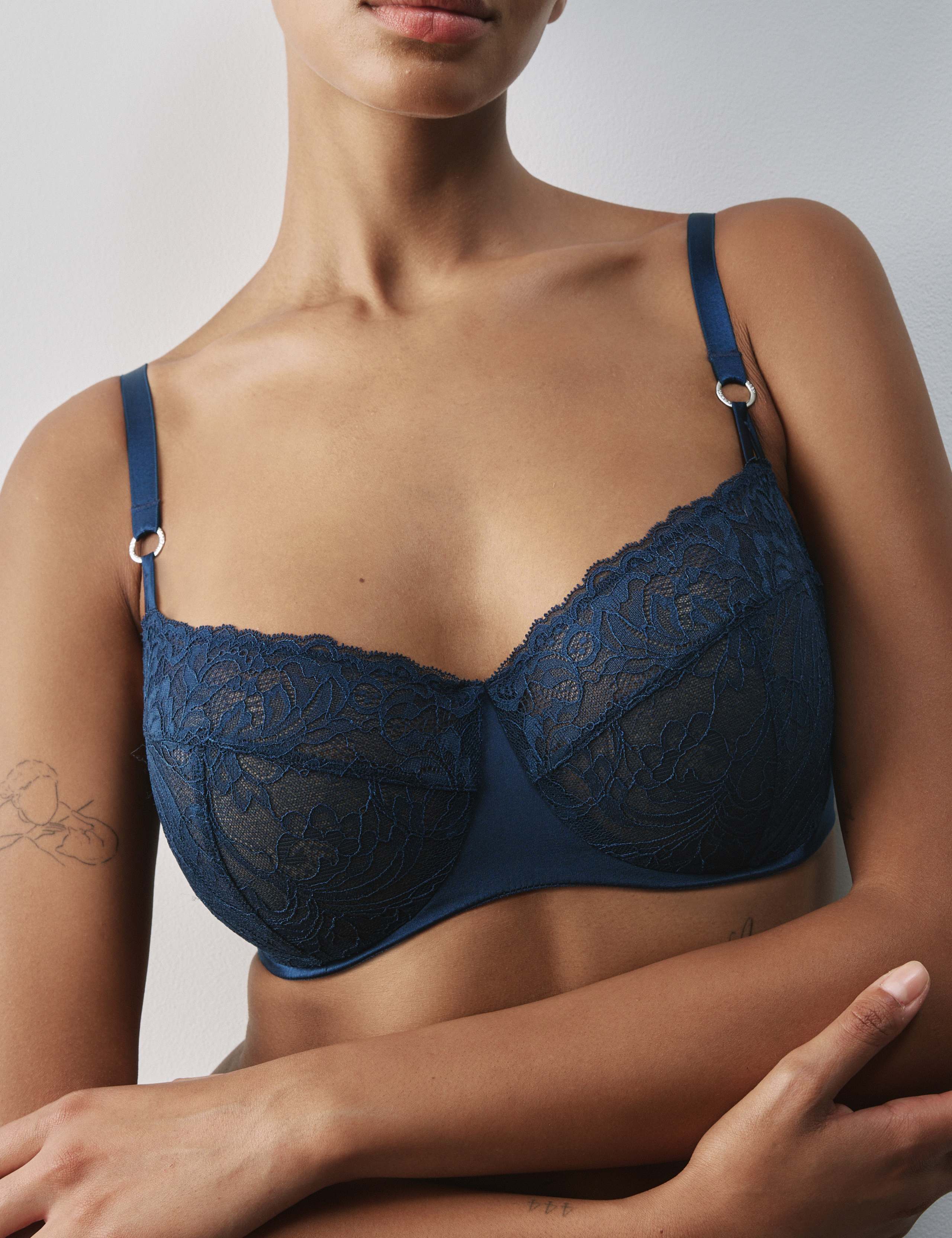 Lace with Silk Wired Balcony Bra Set F-H 4 of 6