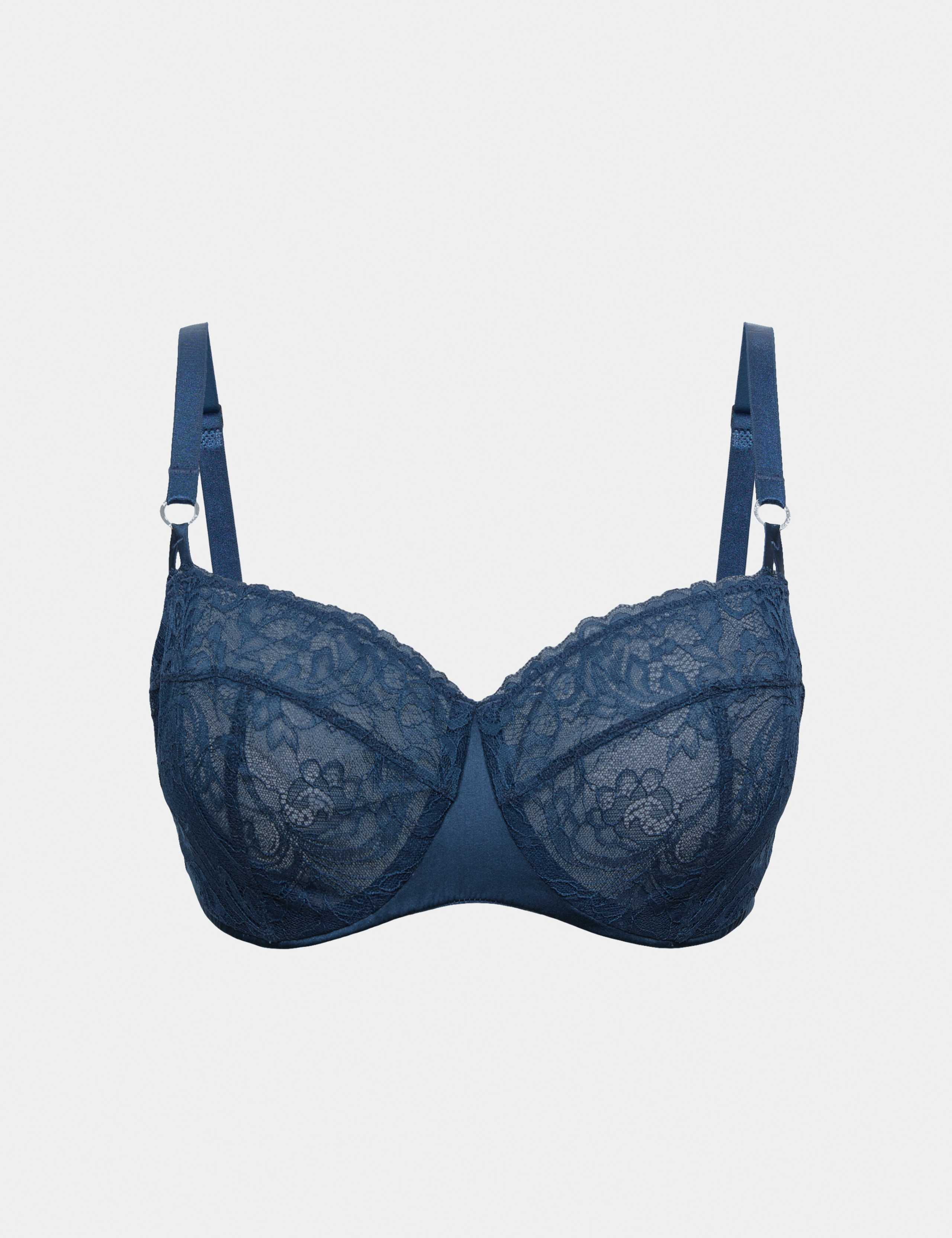 Lace with Silk Wired Balcony Bra Set F-H 1 of 6