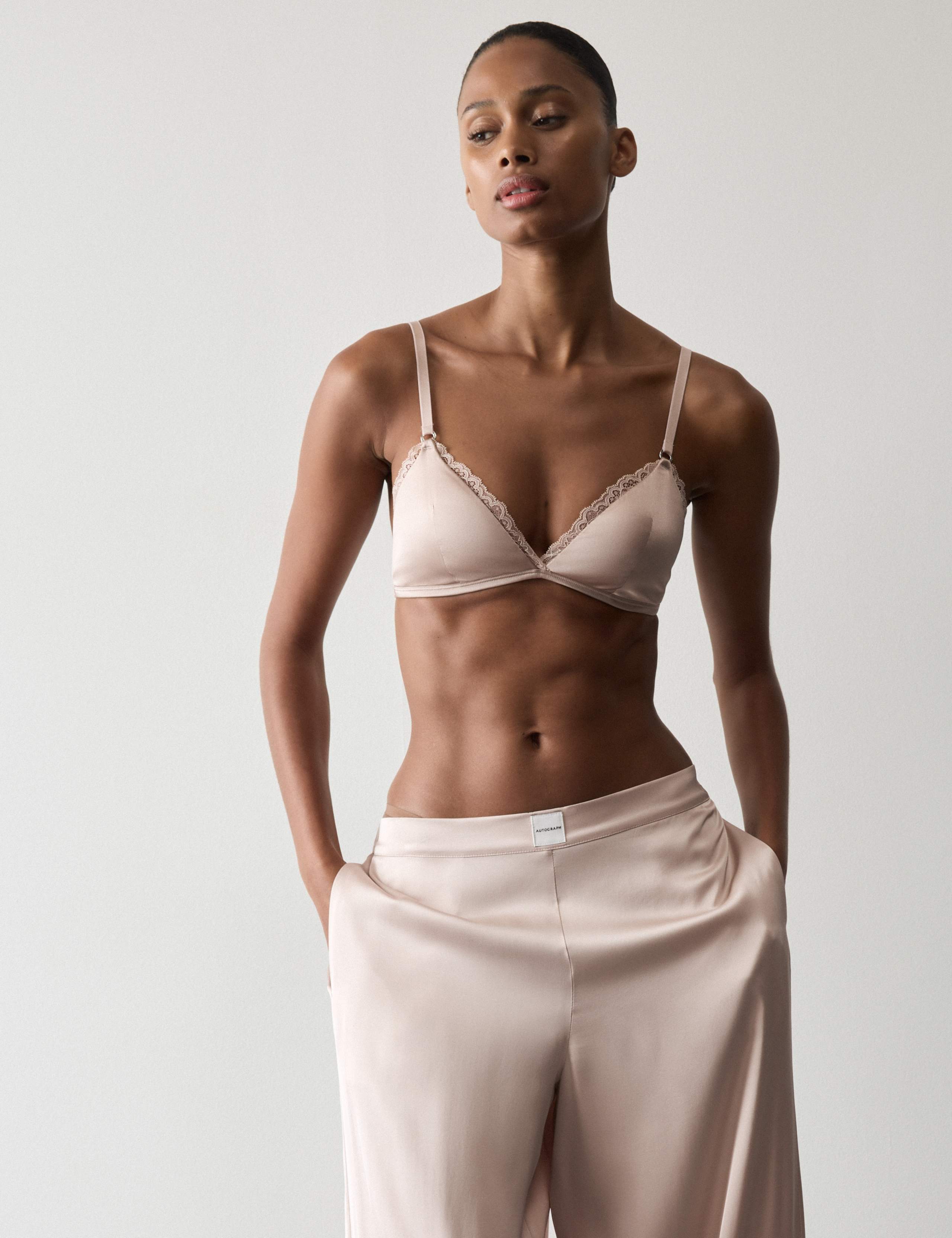 Silk & Lace Non Wired Bralette Bra Set A-E 6 of 6