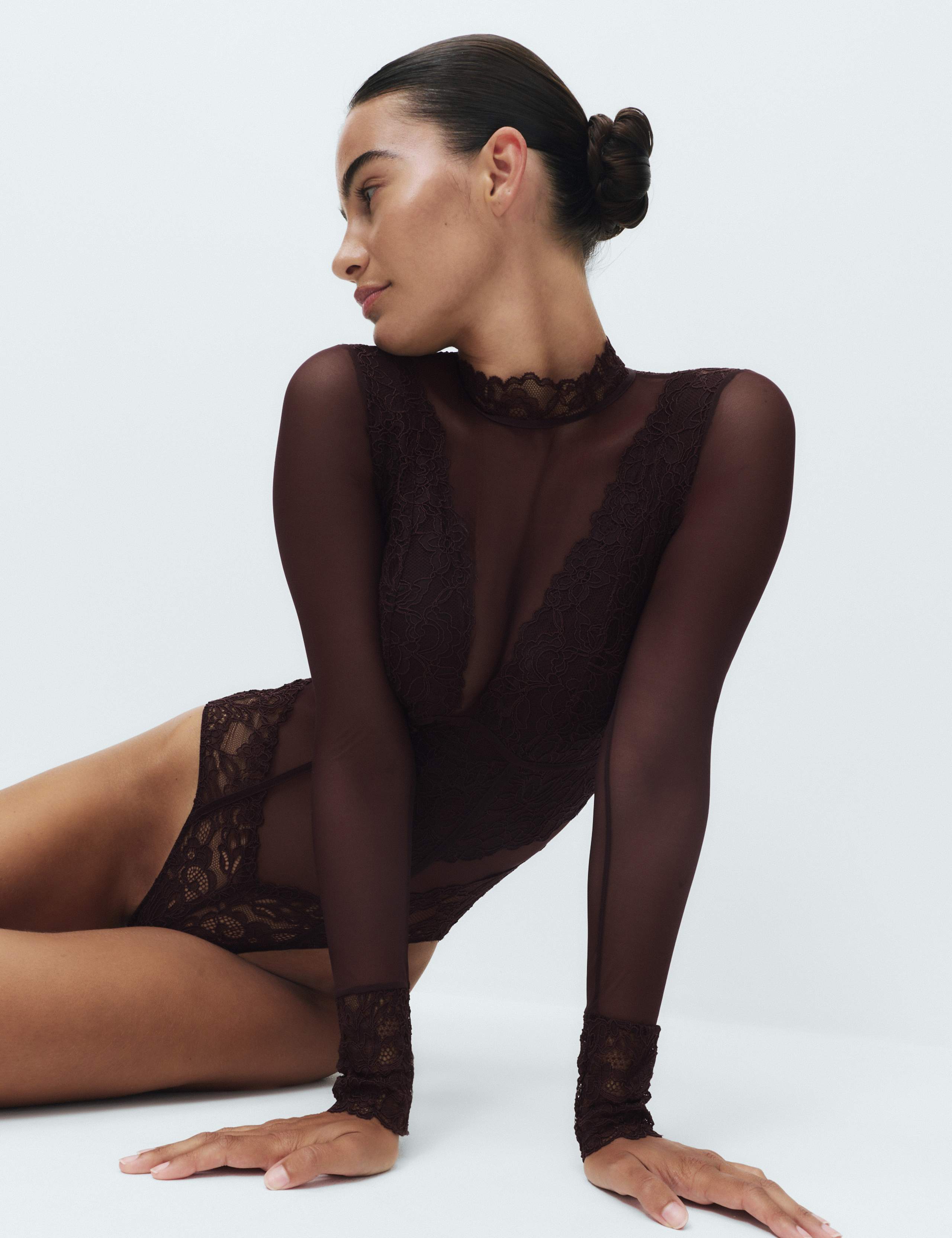 Sabine Mesh & Lace Long Sleeved Body