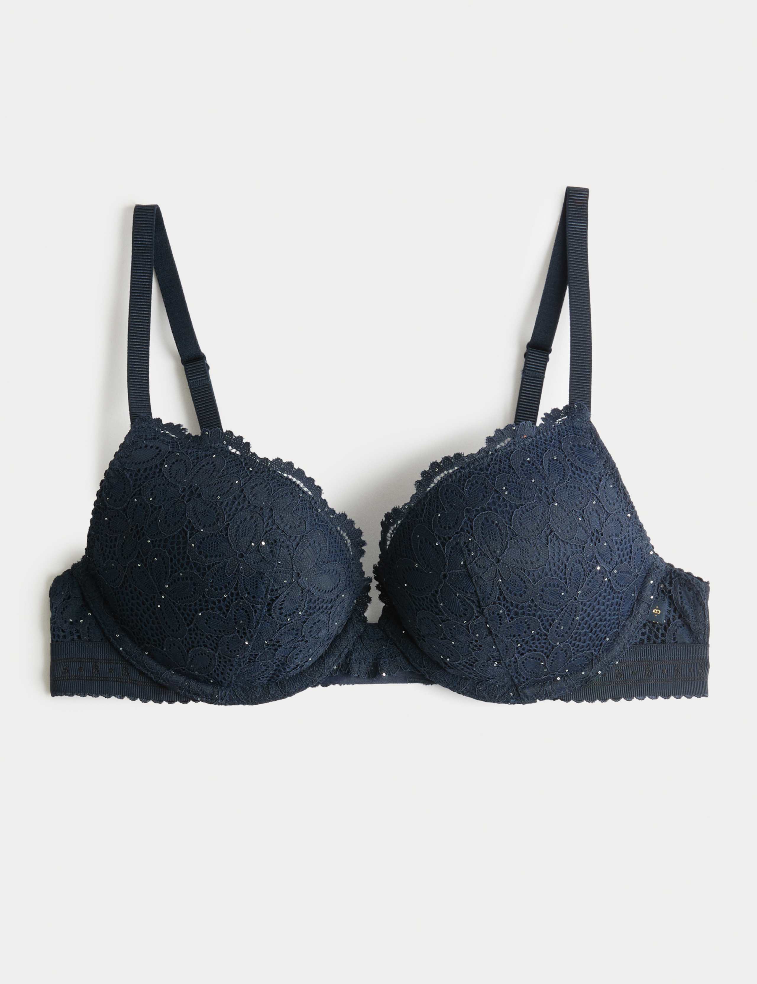 Cleo Sequin Lace Wired Push Up Plunge Bra (A-E)