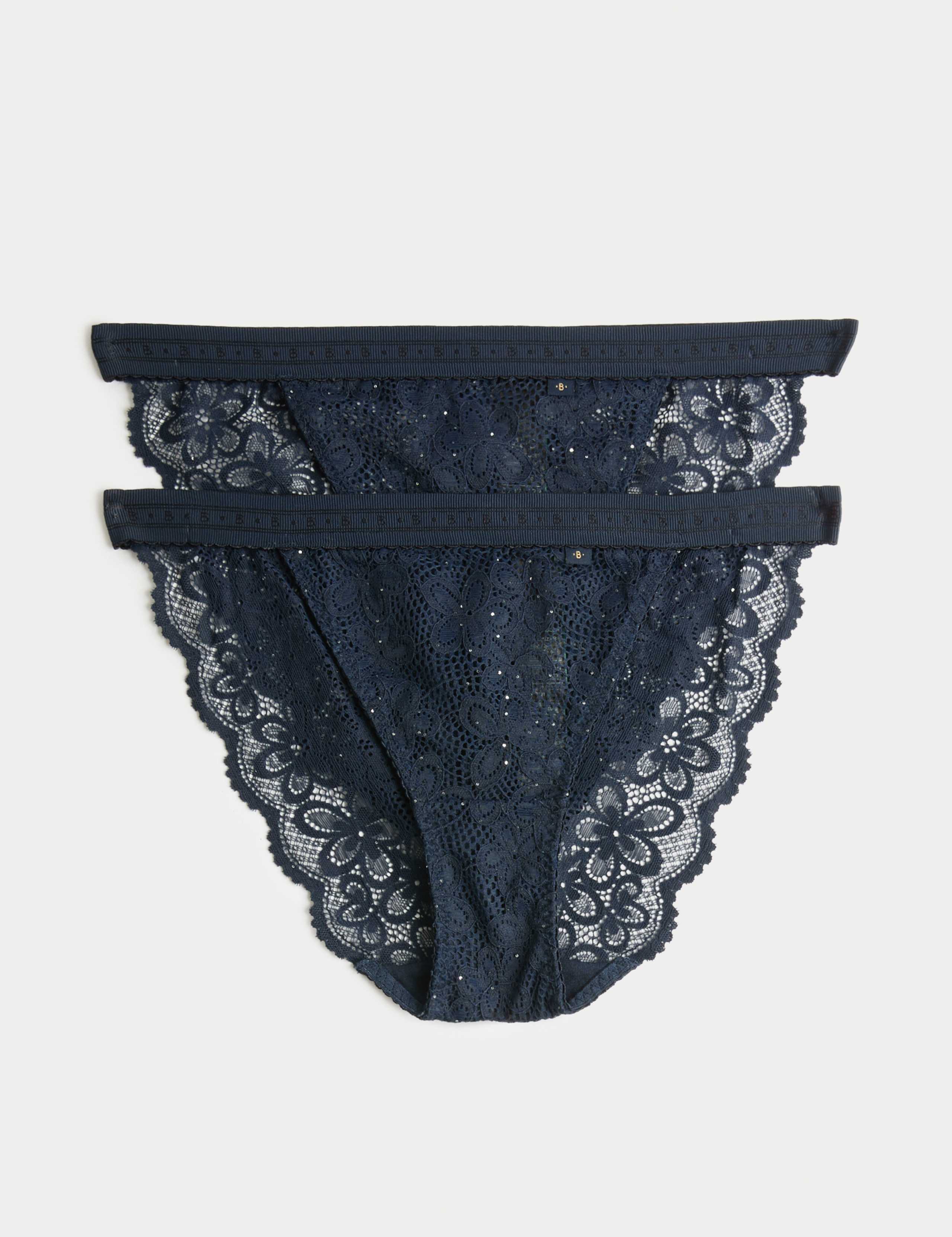 2pk Cleo Sequin Lace Tanga Bikini Knickers