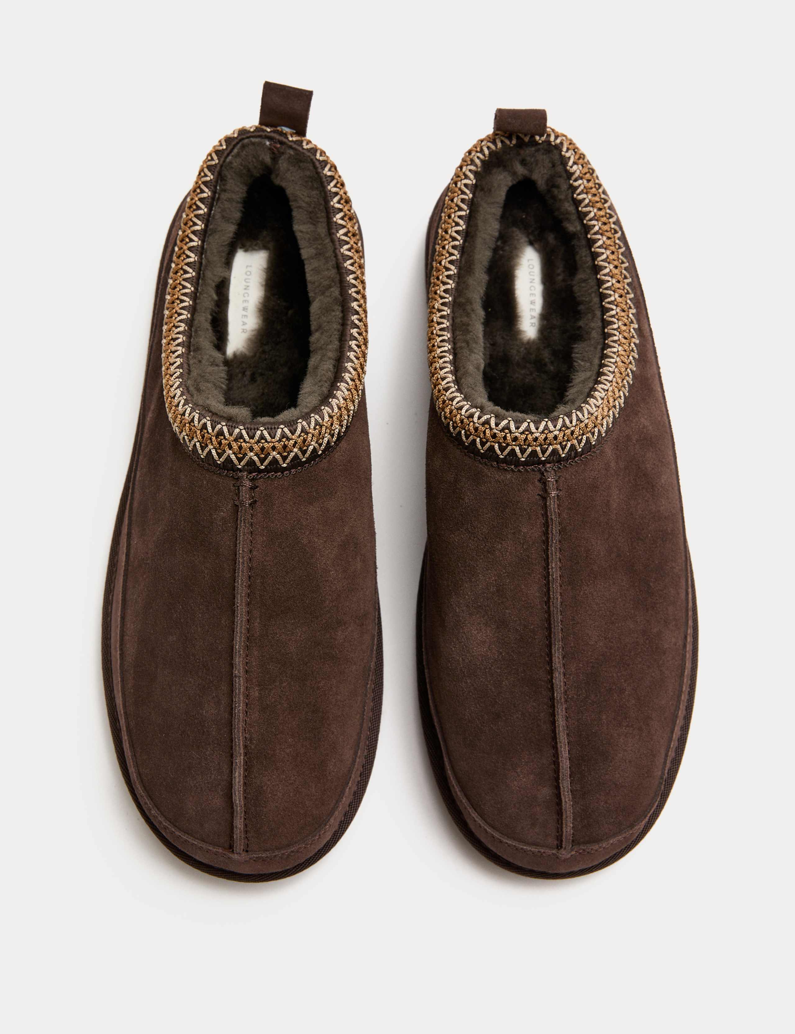Suede Collared Embroidered Mule Slippers